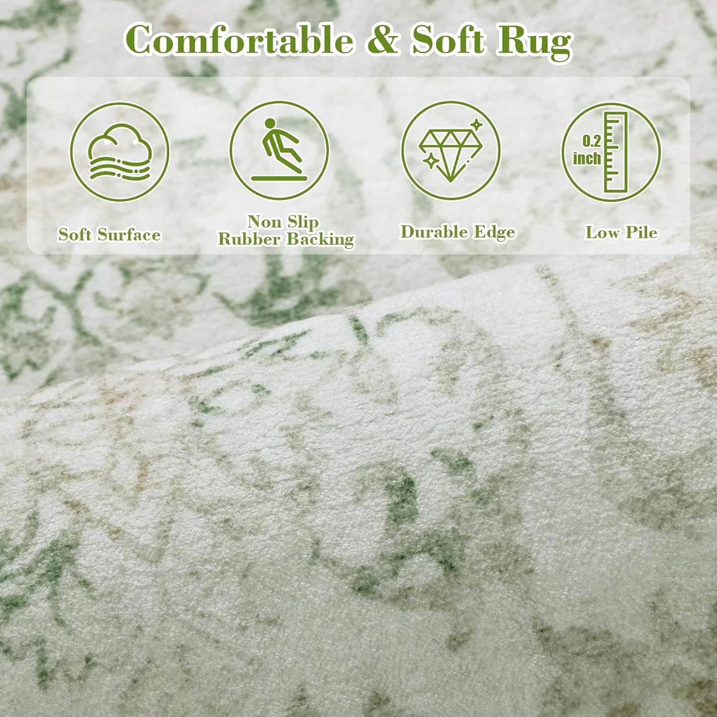 Green Small Area Rug 2x3 Throw Rug for Entryway Bathroom Kitchen, Non-Slip Low-Pile Washable Distressed Modern Boho Floor Carpet for Laundry Room, Indoor Washstand Vanity Front Mat 24x36 Inch