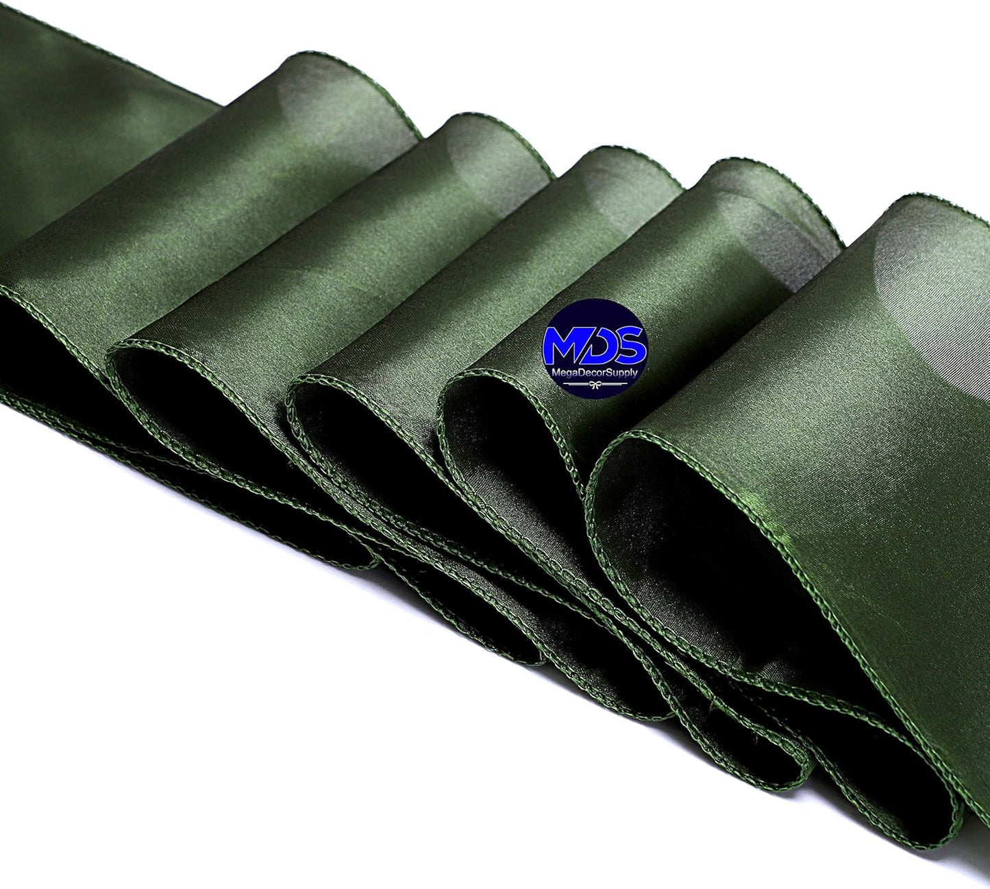 MDS Pack of 300 PCS Satin Chair Sashes Charmeuse Sateen Dining Chair Bows Ribbon Ties Back Sash for Wedding Party Birthday Home Hotel Restaurant Banquet Decoration (7 x 108 Inch, Olive Green)