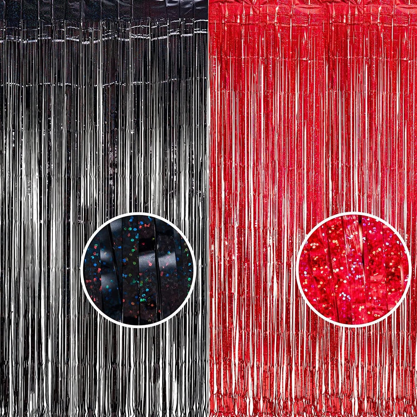 Foil Fringe Curtain Party Decorations - Black Red Metallic Tinsel Backdrop Party Steamers Curtains for Birthdays Halloweens Christmas Theme Prom Holidays Parties Decorations