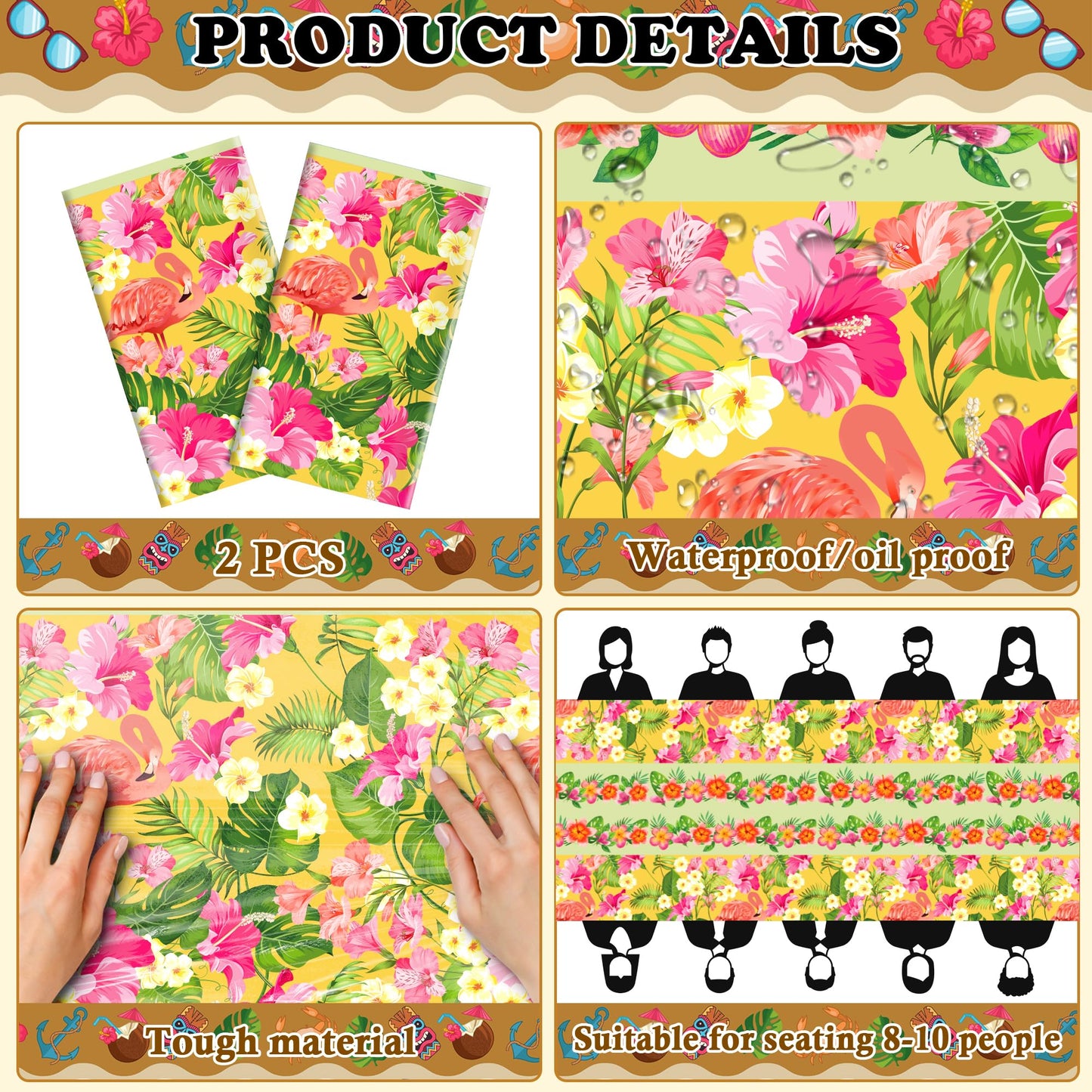 OHOME 2 Pack Luau Party Decorations - Plastic Tablecloth for Hawaiian Theme Party Decorations |