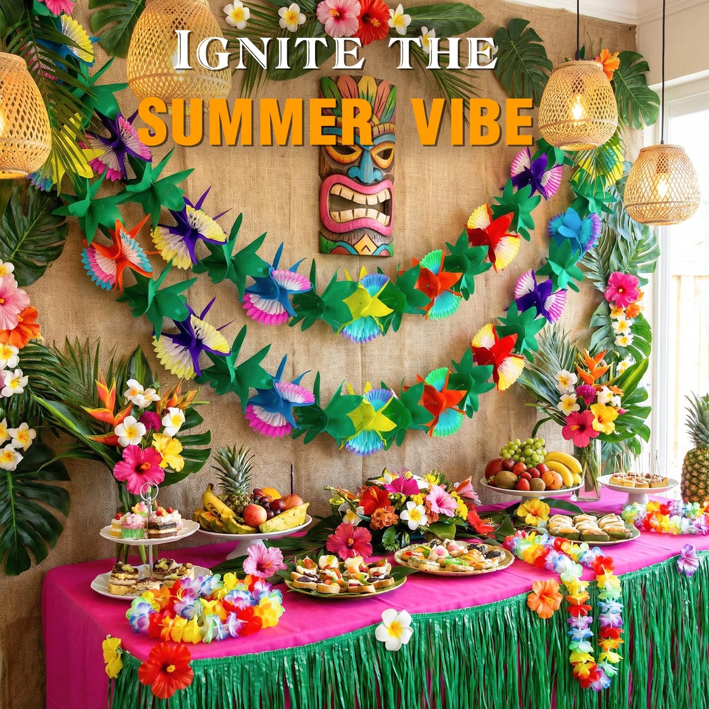 FUTUREPLUSX 2 Pack Tropical Garland Party Decorations, 20ft Summer Banner