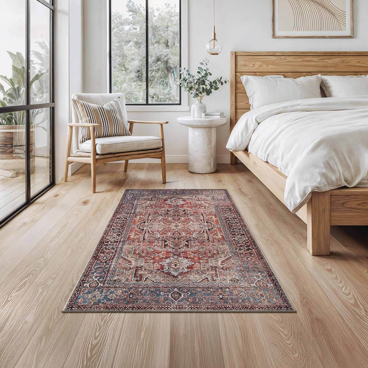 Bloom Rugs Washable Non-Slip 3' x 5' Rug - Terracotta/Blue Traditional Medallion Area Rug for Living Room, Bedroom, Dining Room, and Kitchen - Exact Size: 3' x 5'