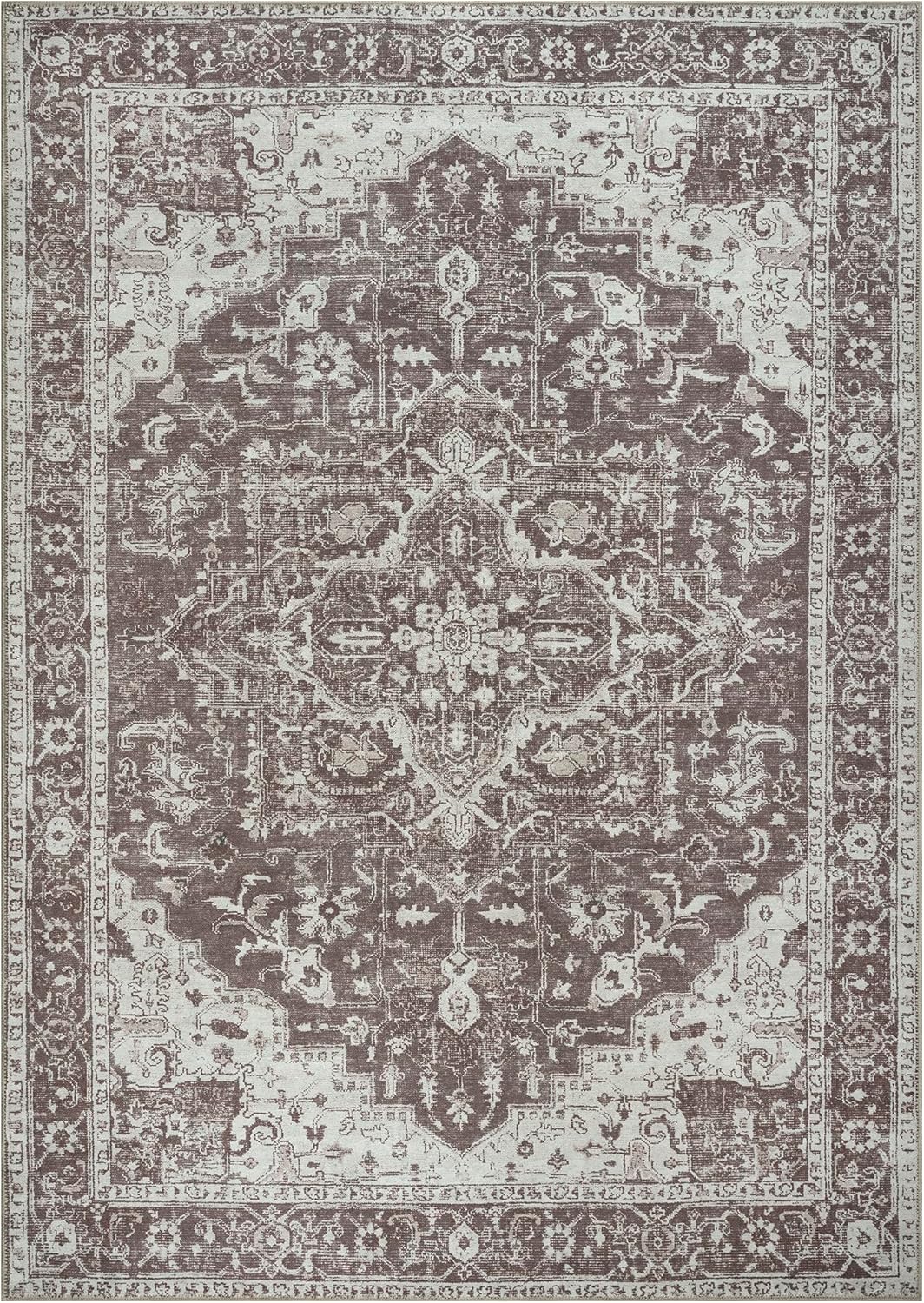 Bloom Rugs Washable Non-Slip 8' x 10' Rug - Dark Brown Traditional Medallion Area Rug for Living Room, Bedroom, Dining Room, and Kitchen - Exact Size: 8' x 10'