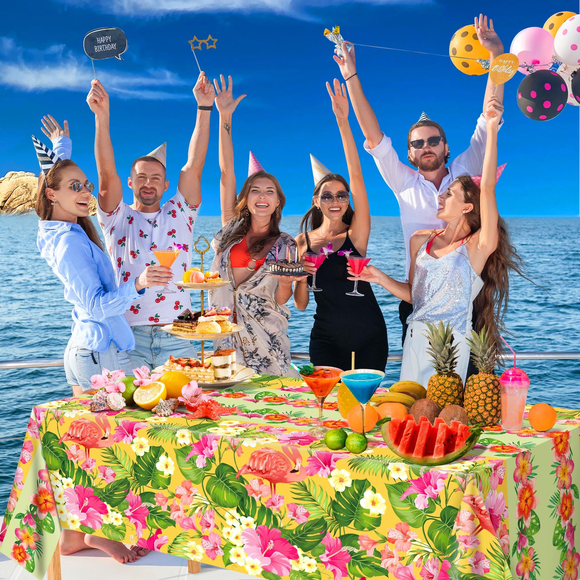OHOME 2 Pack Luau Party Decorations - Plastic Tablecloth for Hawaiian Theme Party Decorations |