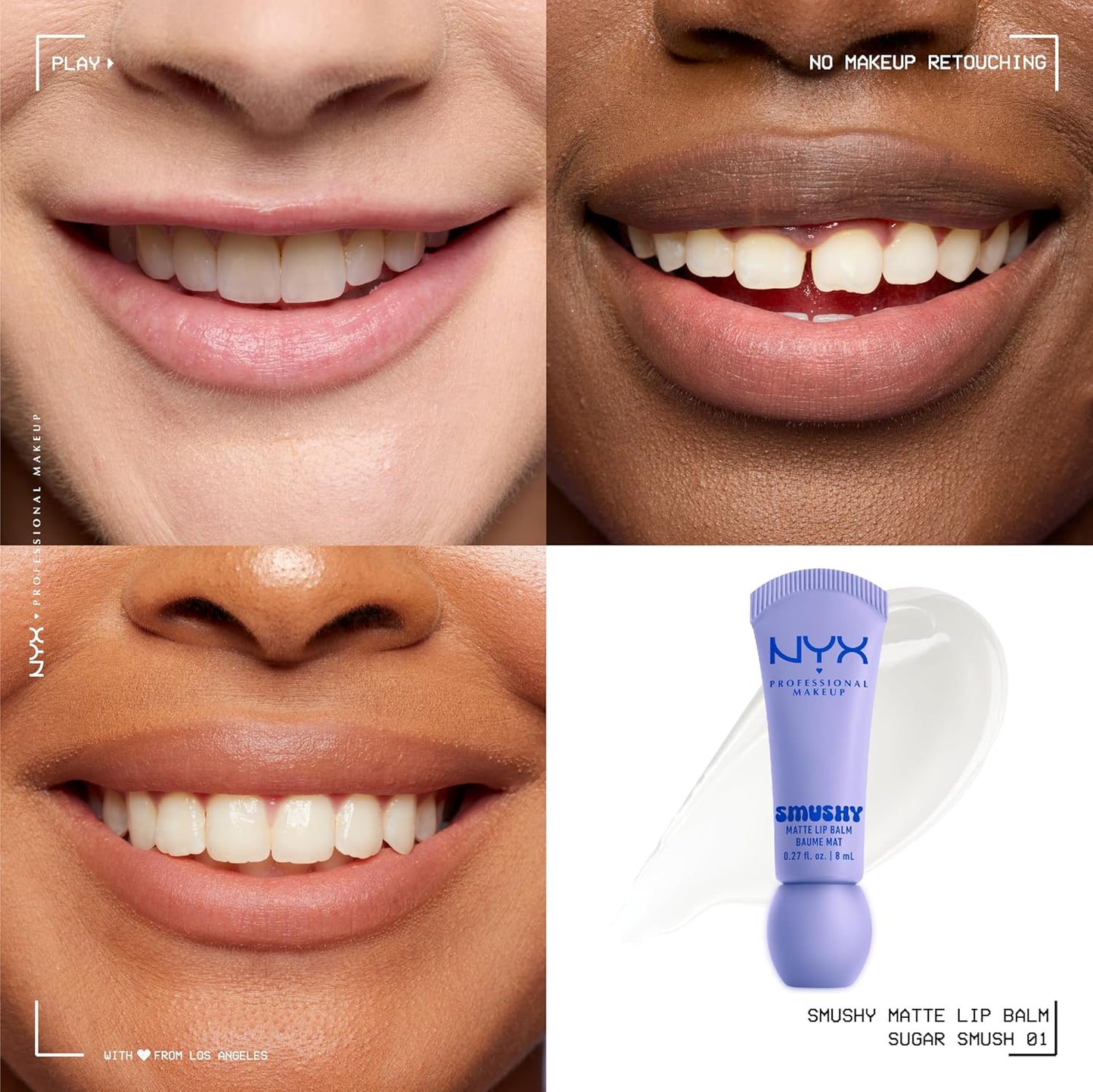 NYX PROFESSIONAL MAKEUP Smushy Matte Lip Balm, Tinted Lip Moisturizer with Soft, Matte Finish - Sugar Smush (Transparent)