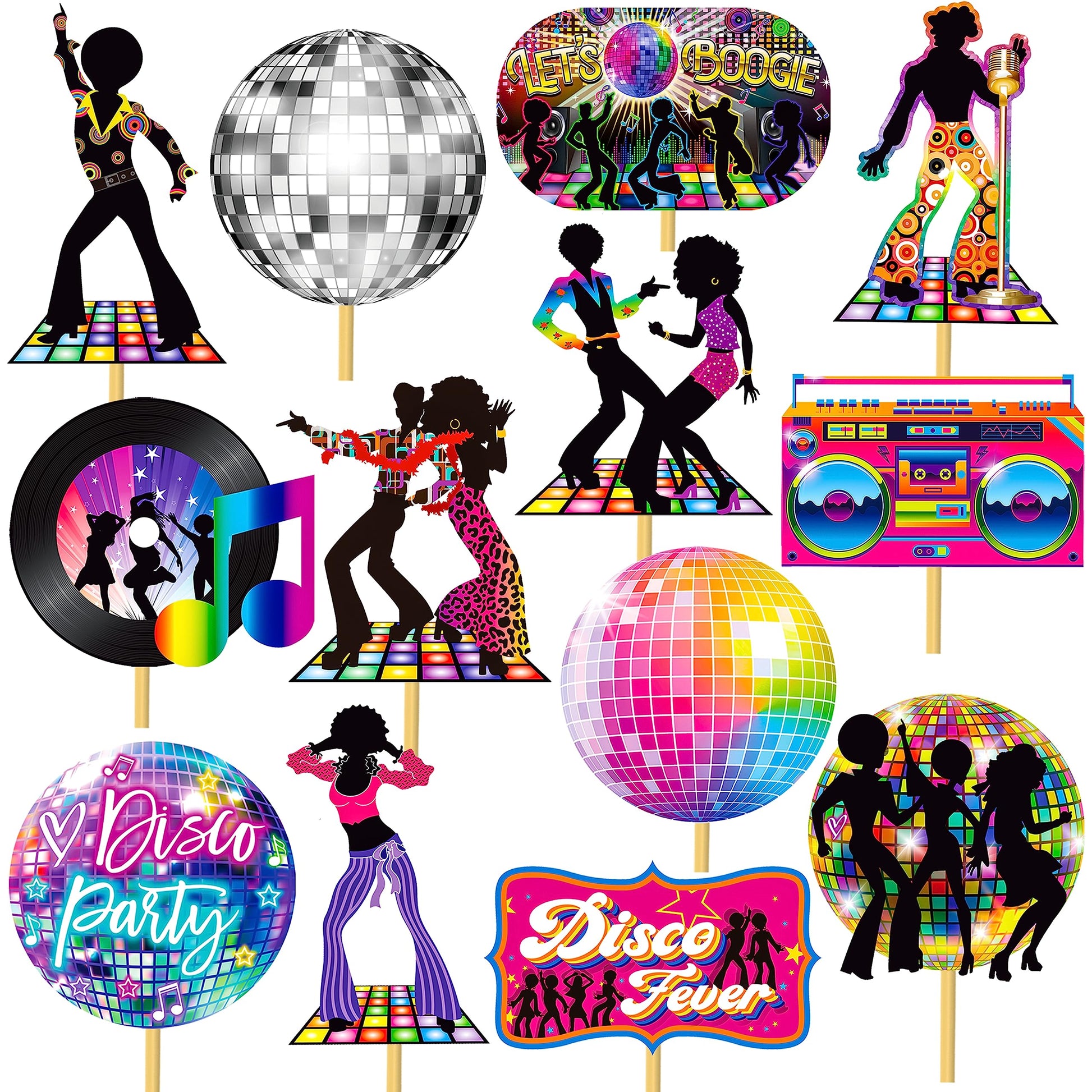 26pcs 1970s Disco Fever Party Centerpiece Sticks 70s Disco Party Decorations Retro Table Topper 80s