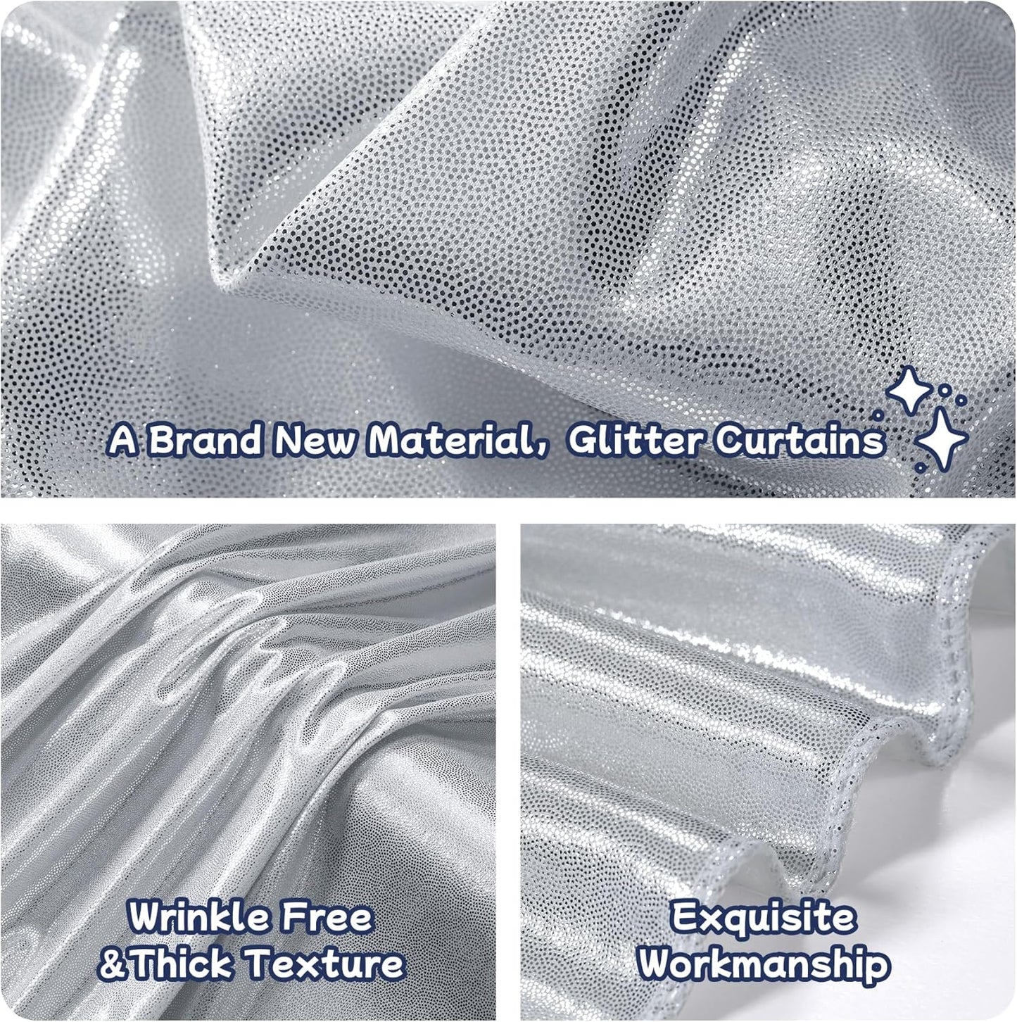 leegleri 30x10ft Thick Silver Glitter Backdrop Curtain Panels for Parties, Wrinkle Free Sequin Sparking Photo Backdrop Drapes, 6Panels 5x10ft Shimmer Back Drop Cloth for Wedding Birthday Photography