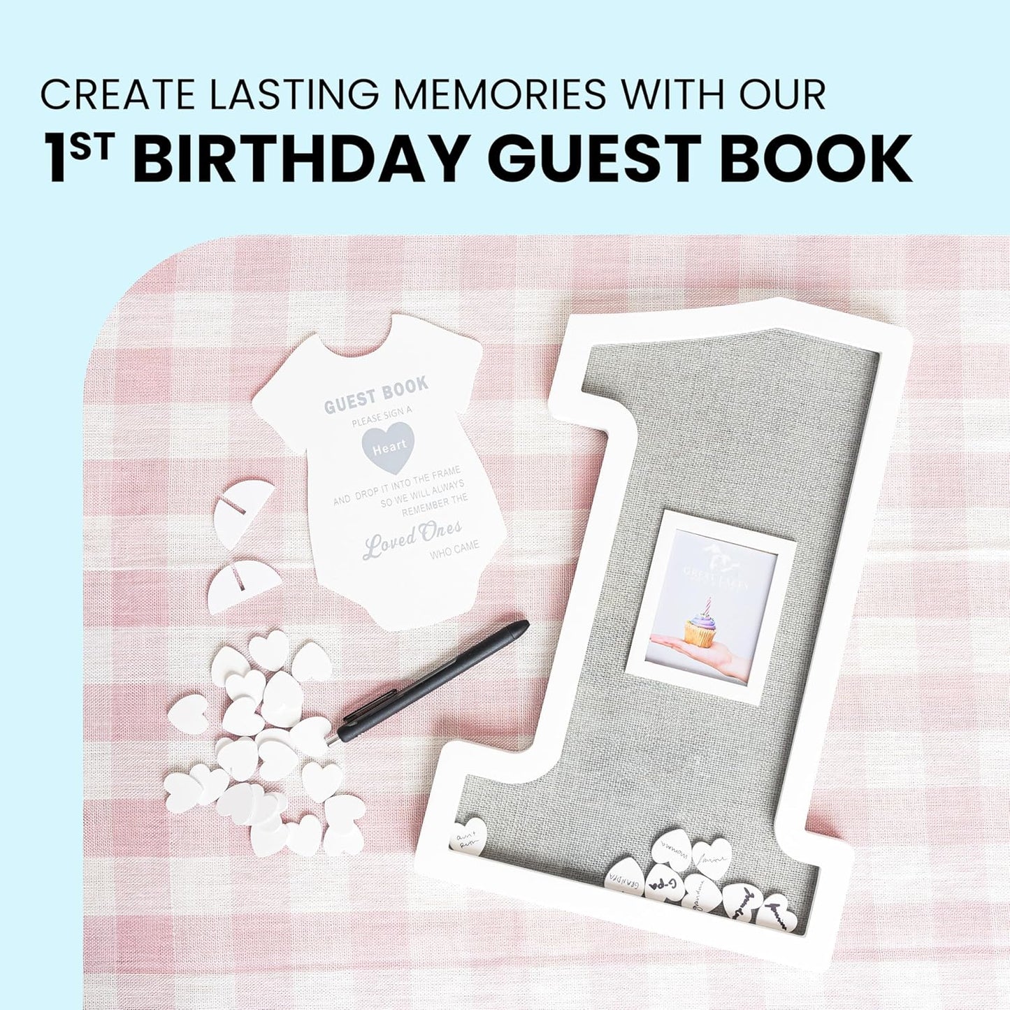 GLM Adorable First Birthday Decorations - Guest Book Alternative for a 1st Birthday Celebration, 1st Birthday Boy or Baby Girl 1st Birthday Decorations
