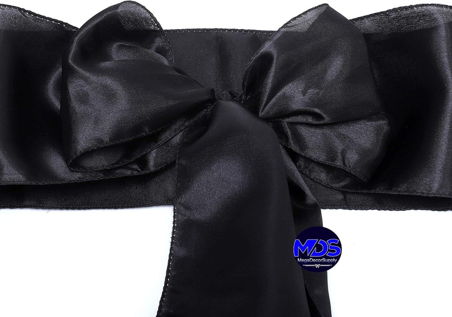 MDS Pack of 75 PCS Satin Chair Sashes Charmeuse Sateen Dining Chair Bows Ribbon Ties Back Sash for Wedding Party Birthday Home Hotel Restaurant Banquet Decoration (7 x 108 Inch, Black)