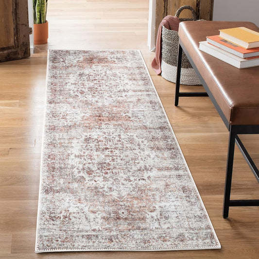 Bloom Rugs Washable Non-Slip 7 ft Runner - Ivory/Blush Traditional Runner for Entryway, Hallway, Bathroom, and Kitchen - Exact Size: 2.5' x 7'