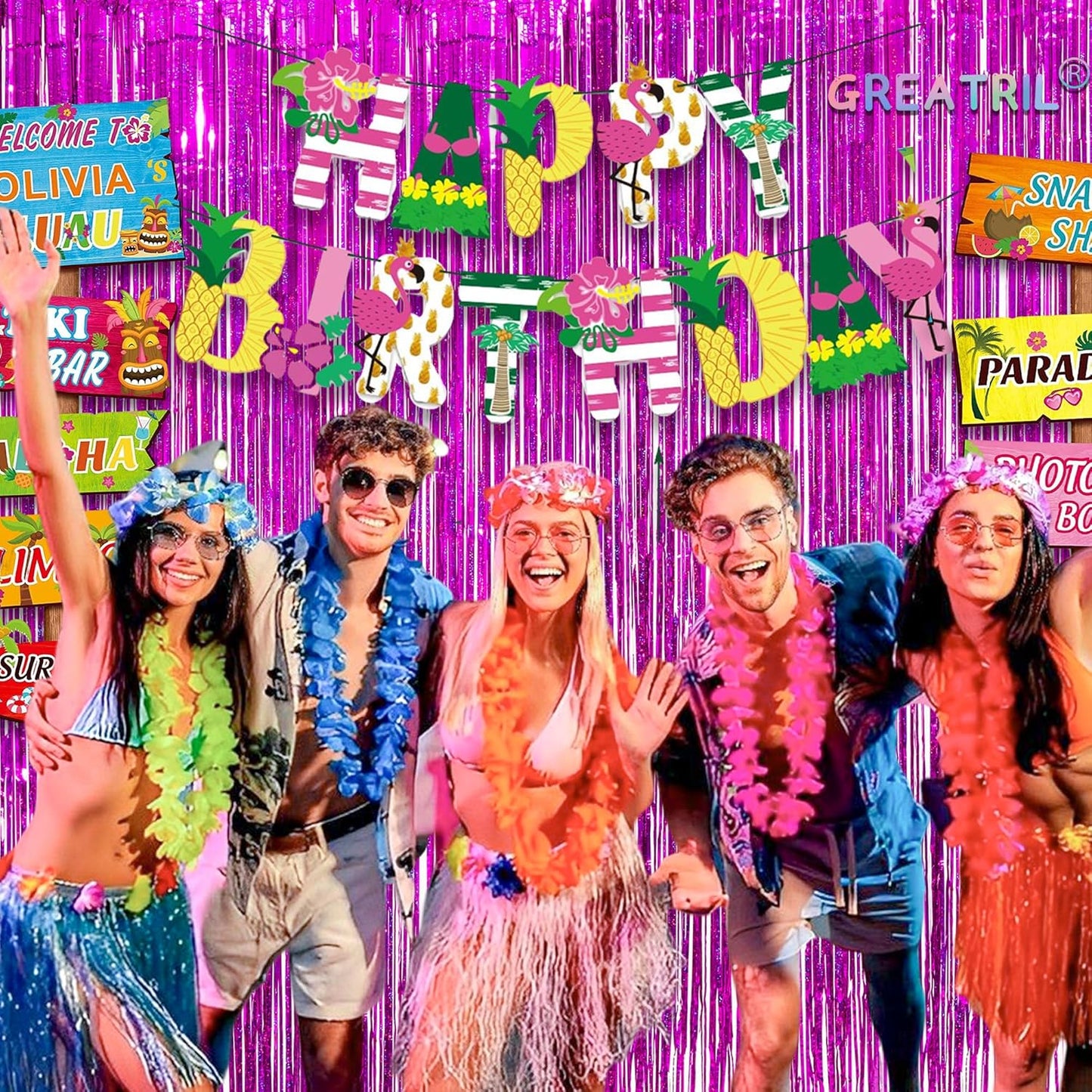 Magenta Tinsel Curtain Party Backdrop - GREATRIL Foil Fringe Curtain Photo Booth Streamers for Bachelorette Party Engagement Bridal Shower 2 PCS