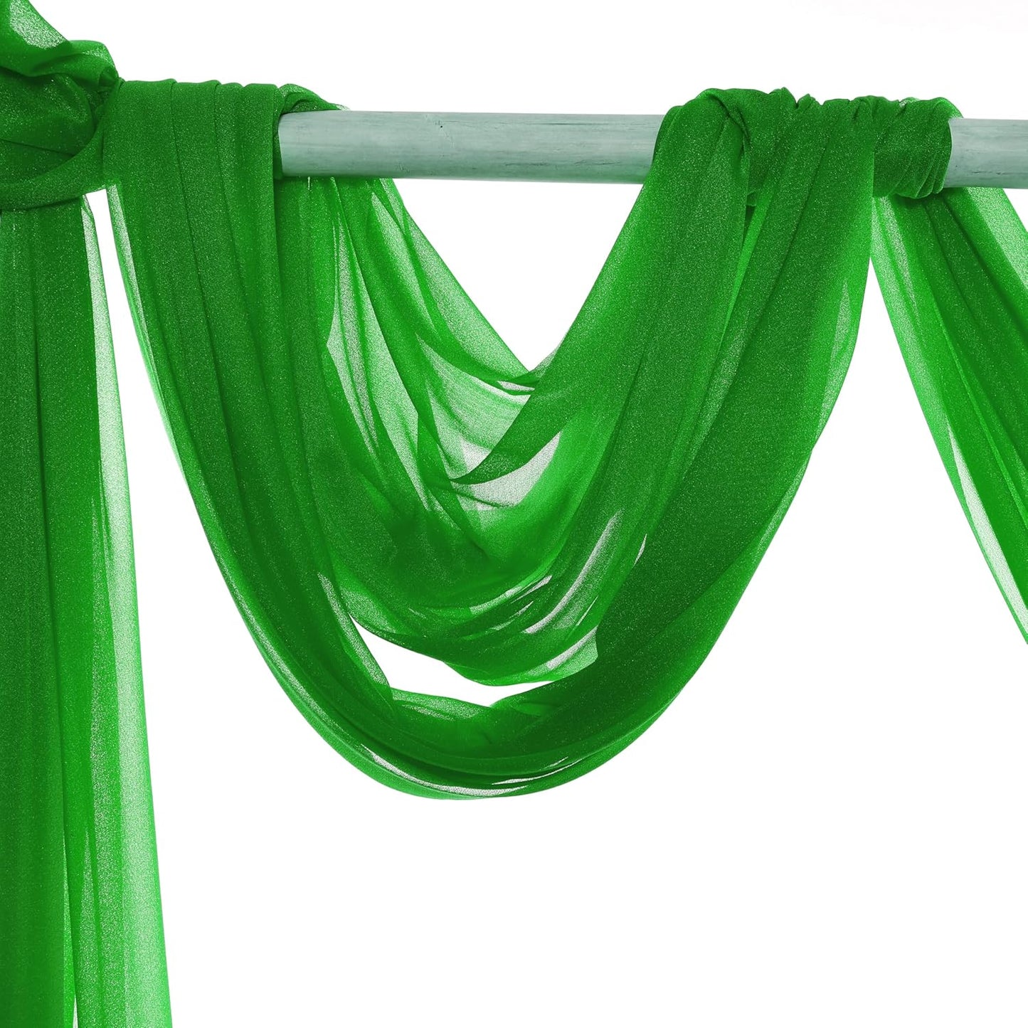 VDS Pack of 2 Panel (30 Inch X 100 Feet) Wedding Arch Draping Fabric Sheer Chiffon Fabric Drapery for Wedding Ceremony Reception Swag Backdrop Canopy Chuppah ARBO Altars Decoration (Green)