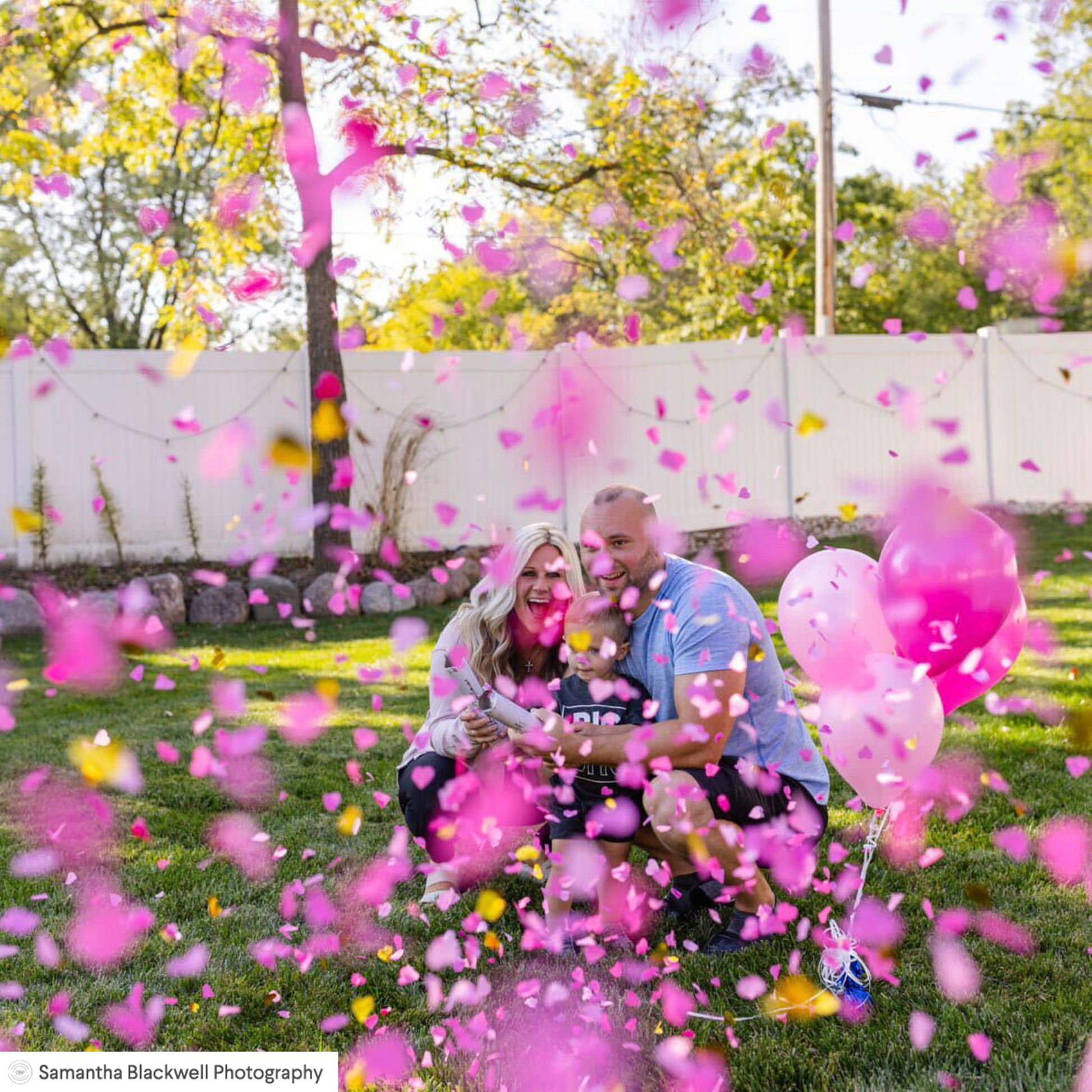 PrimePure Gender Reveal Confetti Cannon, Heart Shaped, Pink Paper, 2 Pack