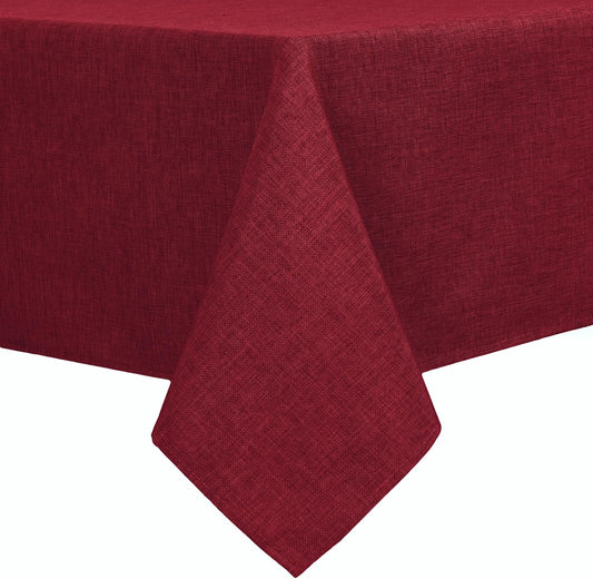 Hiasan Faux Linen Rectangle Tablecloth - Wrinkle and Stain Resistant Washable Table Cloth for Kitchen Dining Room Holiday Table Cover for Dinner, Red, 60 x 84 Inch
