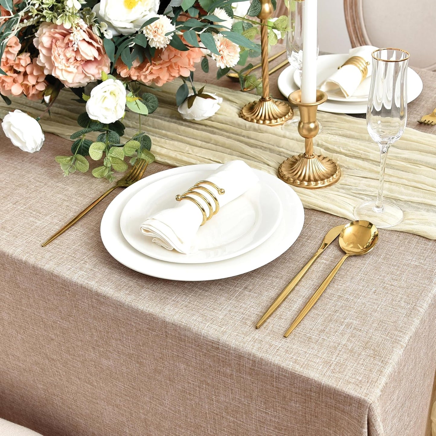 Fitable Faux Linen Tablecloths for Rectangle Tables: Water & Stain Resistant Farmhouse Table Cloth, Washable Burlap Textured Table Covers for Kitchen Dining Party(2 Pack, 60x120 Inch, Beige)