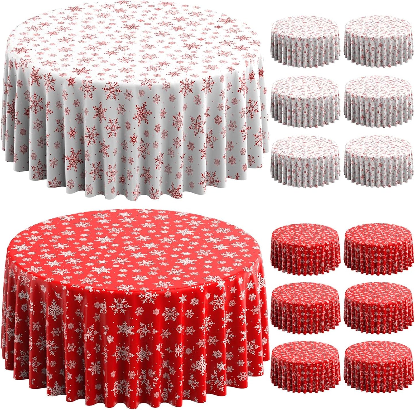 Jectivs 12 Pieces Christmas Snowflake Plastic Party Tablecloth Decorations,84 inch Disposable White Red Round Snowflake Xmas Table Cover Backdrop for Winter Christmas Holiday New Year Party Supplies