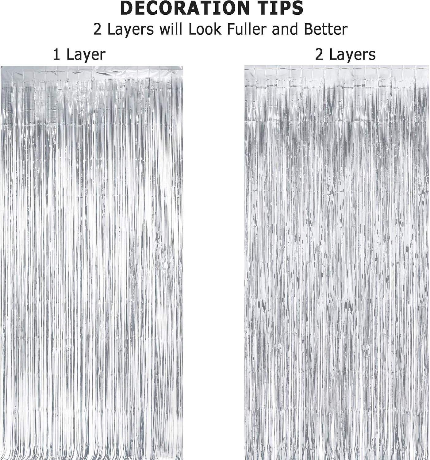 Silver Streamers Metallic Party Backdrop - GREATRIL Foil Fringe Tinsel Curtain for 2026 NYE/Birthdays/Prom/New Years/Graduations/Photo Booth, 8.2ft x 3.2ft - Pack of 2