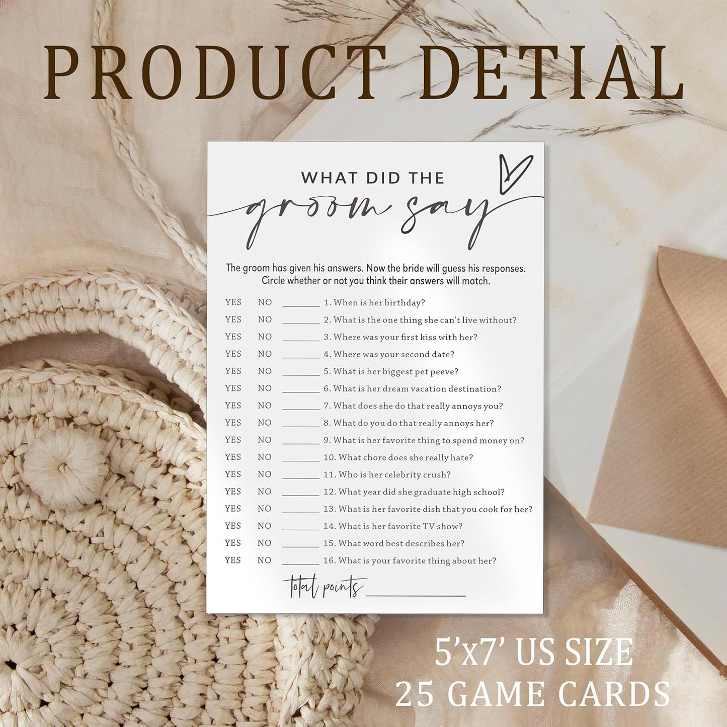 Fun Wedding Shower Games Cards, What Did the Groom Say, Bridal Shower Games for 25 Guests, Engagement Party Wedding Game Cards (5 × 7 Inch), Minimalist White Newlywed Party Gift & Supplies - A12