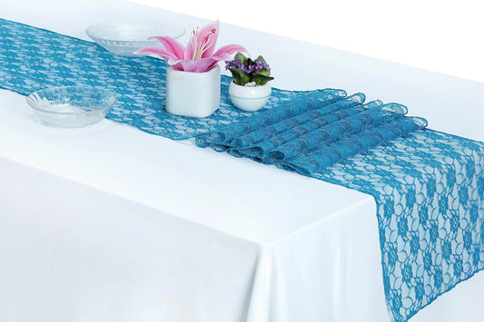 MDS Pack of 25 Wedding 12 x 108 inches Lace Table Runner for Wedding, Decorations for Birthday Parties, Banquets, Graduations, Engagements, and Runners fit Rectangle, Round Table- Dark Teal