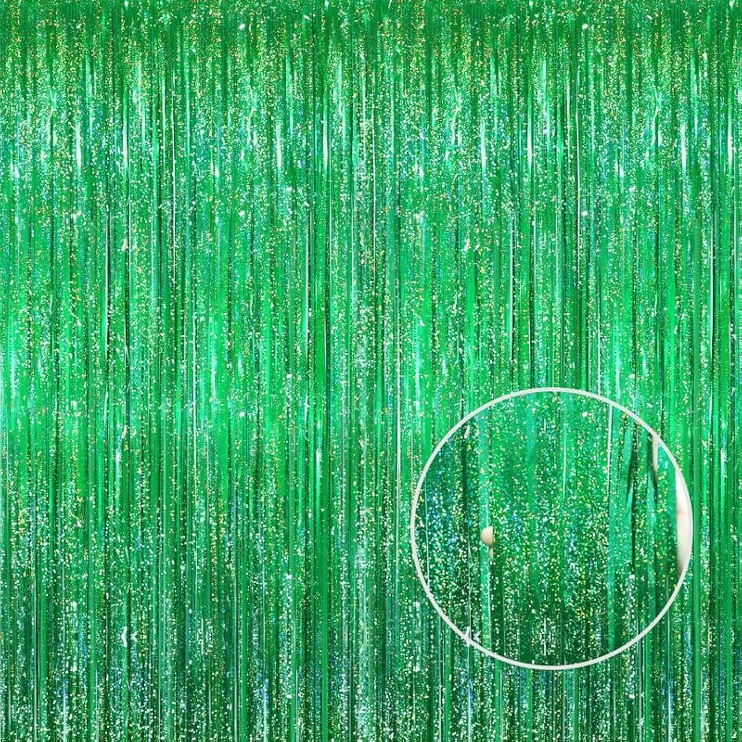 GOER 3.2 ft x 8.2 ft Metallic Tinsel Foil Fringe Curtains Party Photo Backdrop Party Streamers for Birthday,Graduation,New Year Eve Decorations Wedding Decor(5 Packs,Shiny Green)