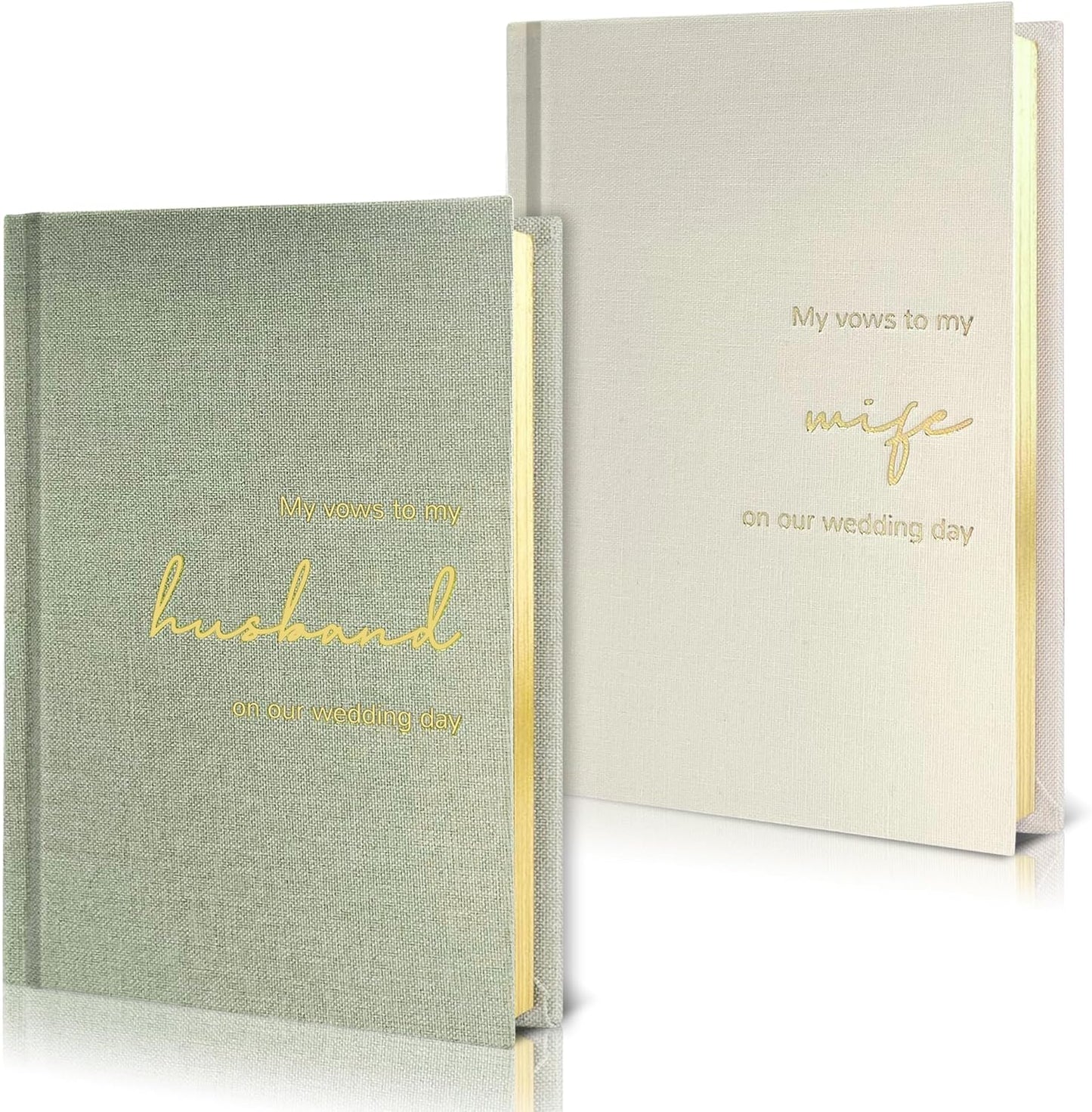 WeddingGiftsWedding Vow Books His and Hers Set of 2 Canvas Linen Wedding Vow Books Husband and Wife Hard Cover Vow Books for Engagement Gifts(XZ-HW-Sage)