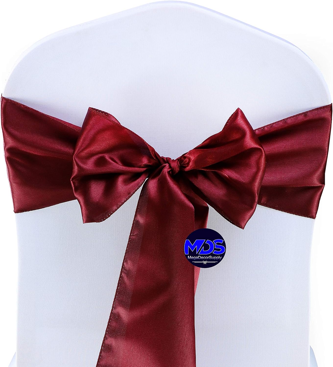MDS Pack of 125 PCS Satin Chair Sashes Charmeuse Sateen Dining Chair Bows Ribbon Ties Back Sash for Wedding Party Birthday Home Hotel Restaurant Banquet Decoration (7 x 108 Inch, Maroon)