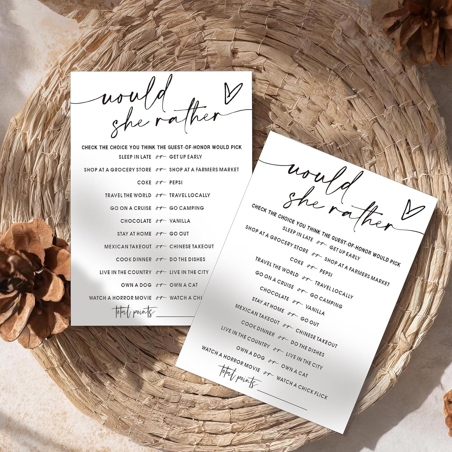 Fun Bridal Shower Games Set 25 Wedding Games Cards, Would She Rather Bridal Shower Game for 25 Guests Engagement Party Wedding Entertainment, Minimalist Newlywed Party Supplies - A11