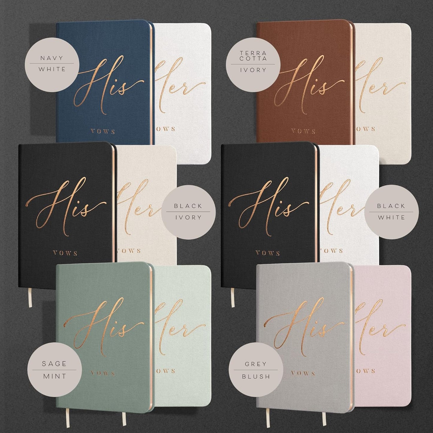 ARTESORI Vow Books His and Hers - Linen Wedding Vow Books Perfect as Bride & Groom Gifts, Wedding Registry Ideas - His & Hers Gifts Wedding Vow Book - Wedding Essentials & Accessories (White & Navy)