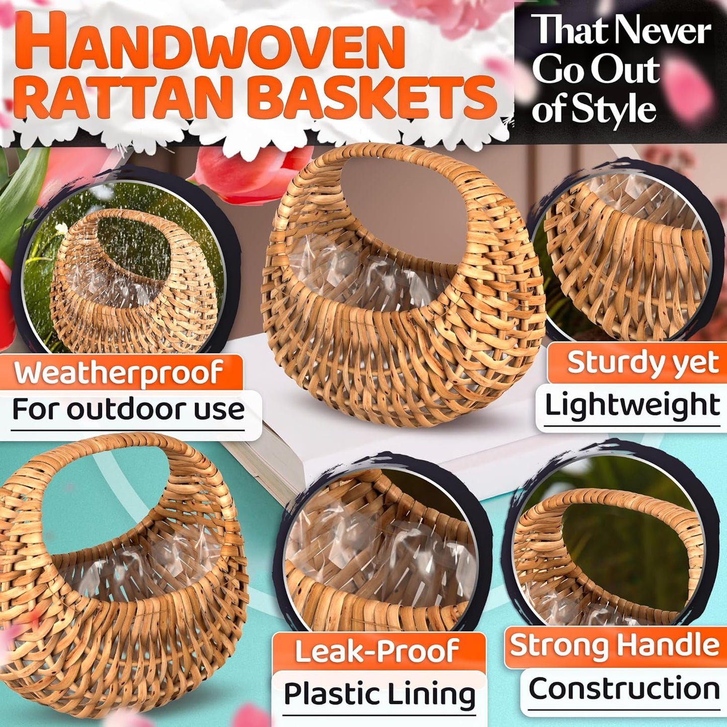 Small Flower Girl Basket Set of 2 – Small Wicker Basket with Handle & Waterproof Lining (6.3" х 5.12" х 3.75") Rustic Style for Wedding Flowers, Sweets & Gifts – Compact, Lightweight & Multifunctional