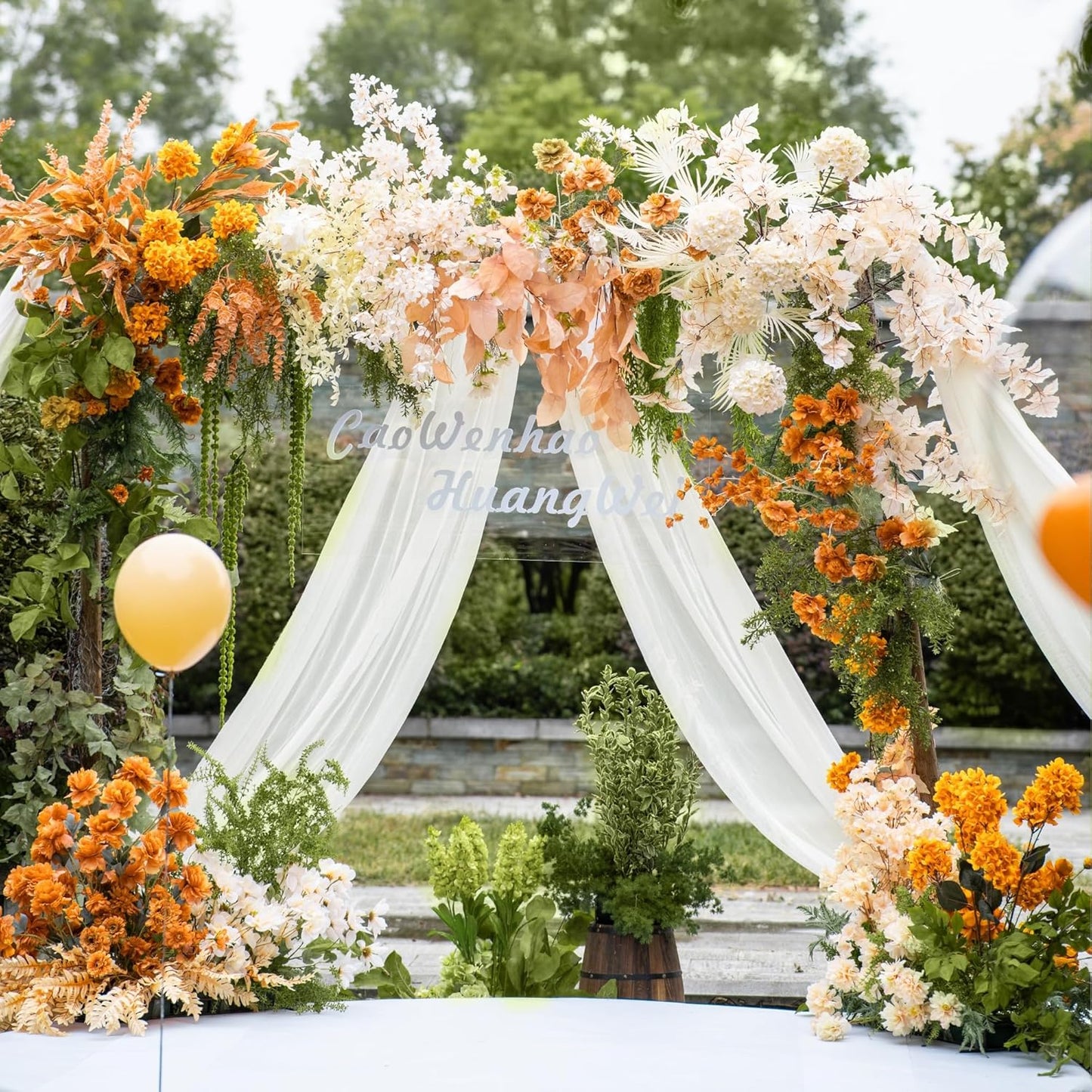 Wedding Arch Draping Fabric 4 Panels 28.7" x 20FT Ivory Sheer Chiffon Backdrop Drapes for Wedding Ceremony Birthday Party Bridal Shower Outdoor Decoration