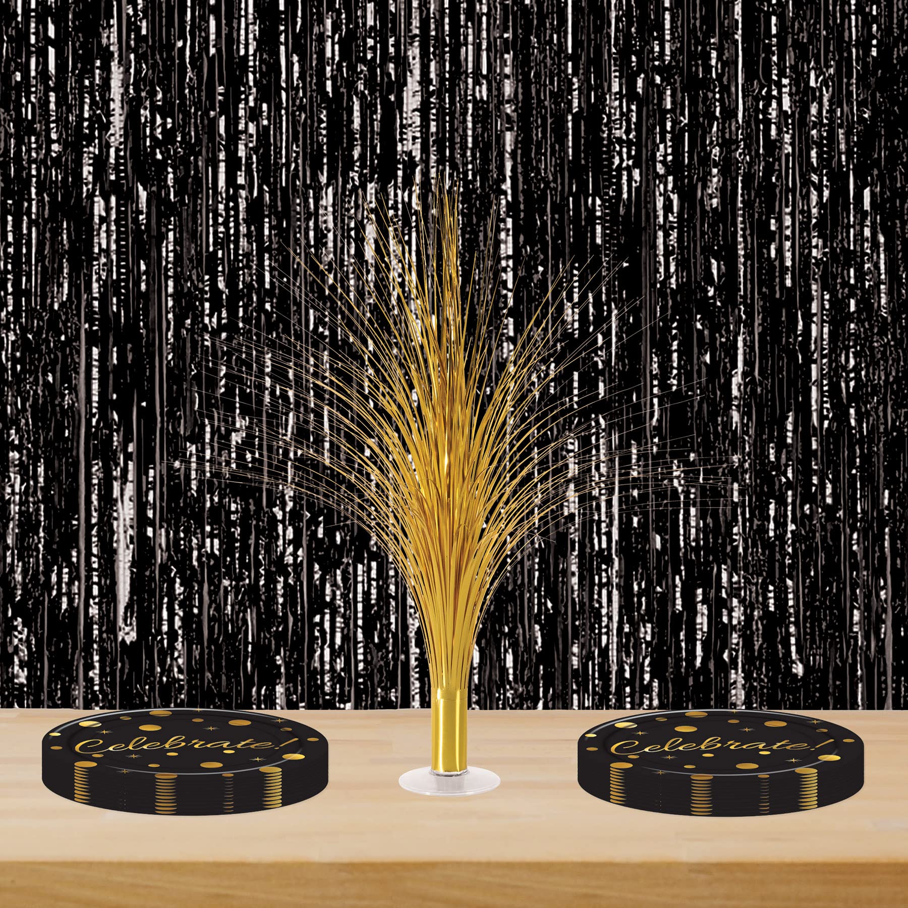 Beistle Metallic Spray Centerpieces - 2-Pack Elegant Gold Table Decorations with Clear Base