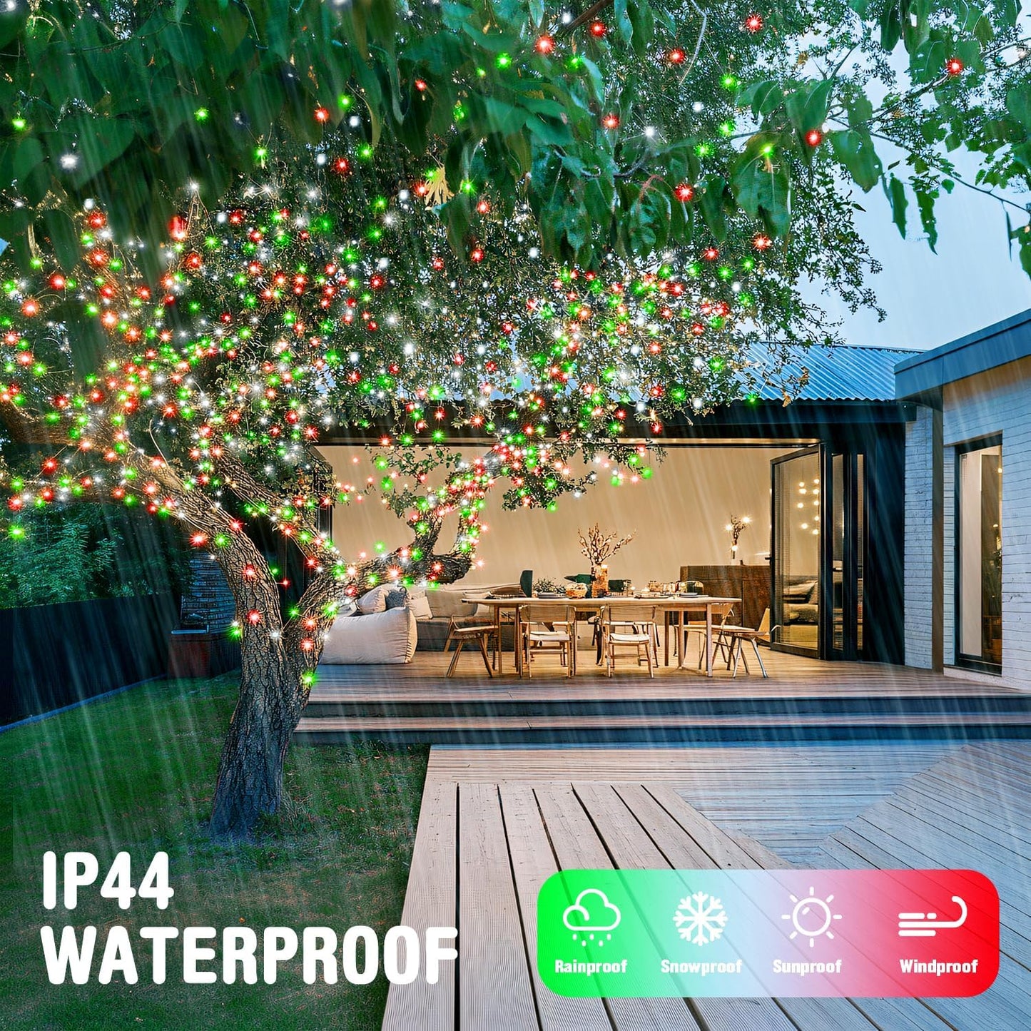 JMEXSUSS 500 LED Red White and Green Christmas Lights, 8 Modes 163ft String Light Plug in with Remote Control, Clear Wire Christmas String Lights Outdoor Waterproof for Outside Tree Yard Wedding