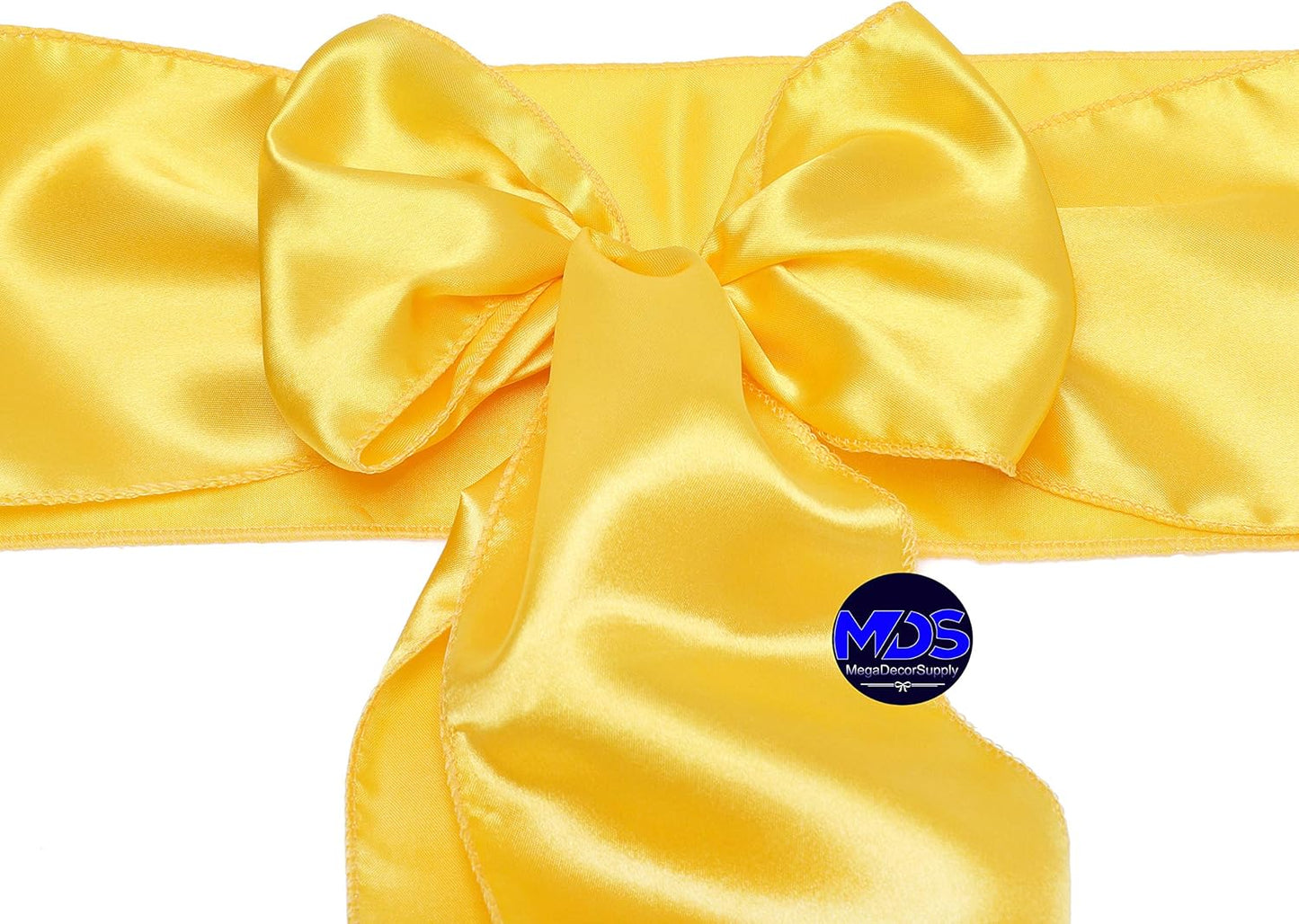 MDS Pack of 50 PCS Satin Chair Sashes Charmeuse Sateen Dining Chair Bows Ribbon Ties Back Sash for Wedding Party Birthday Home Hotel Restaurant Banquet Decoration (7 x 108 Inch, Yellow Gold)