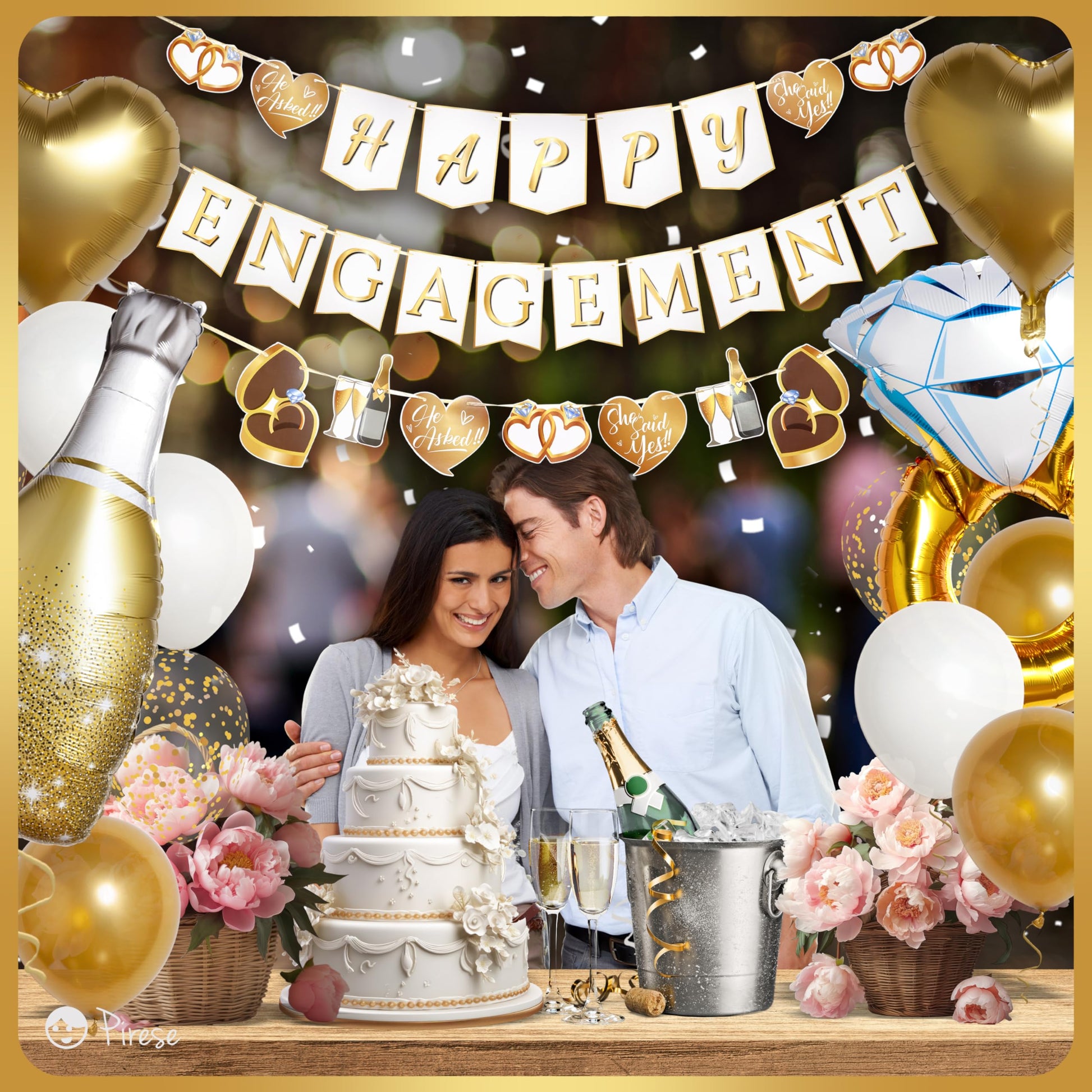 Pirese Happy Engagement Banner, Just Engaged Banner, Happy Engagement Decorations | Just Engaged