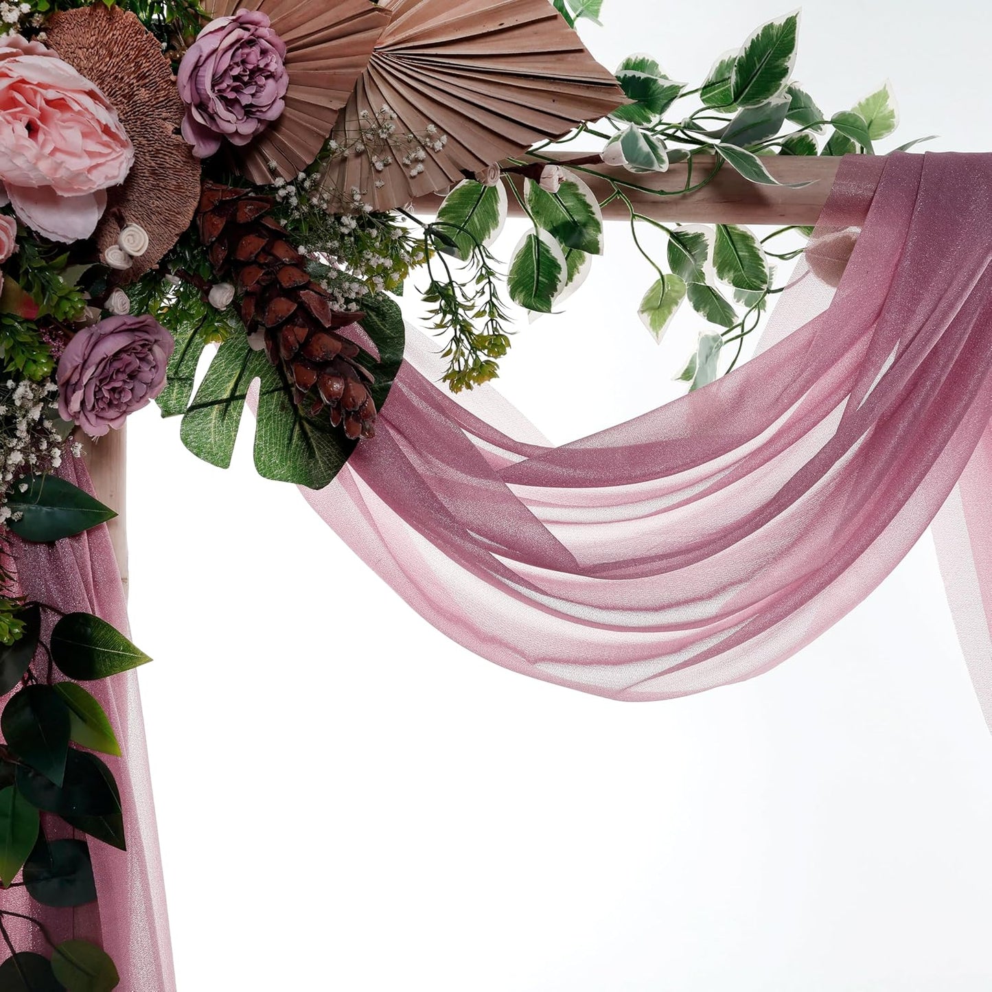 VDS Pack of 4 Panel (30 Inch X 20 Feet) Wedding Arch Draping Fabric Sheer Chiffon Fabric Drapery for Wedding Ceremony Reception Swag Backdrop Canopy Chuppah ARBO Altars Decoration (Mauva)