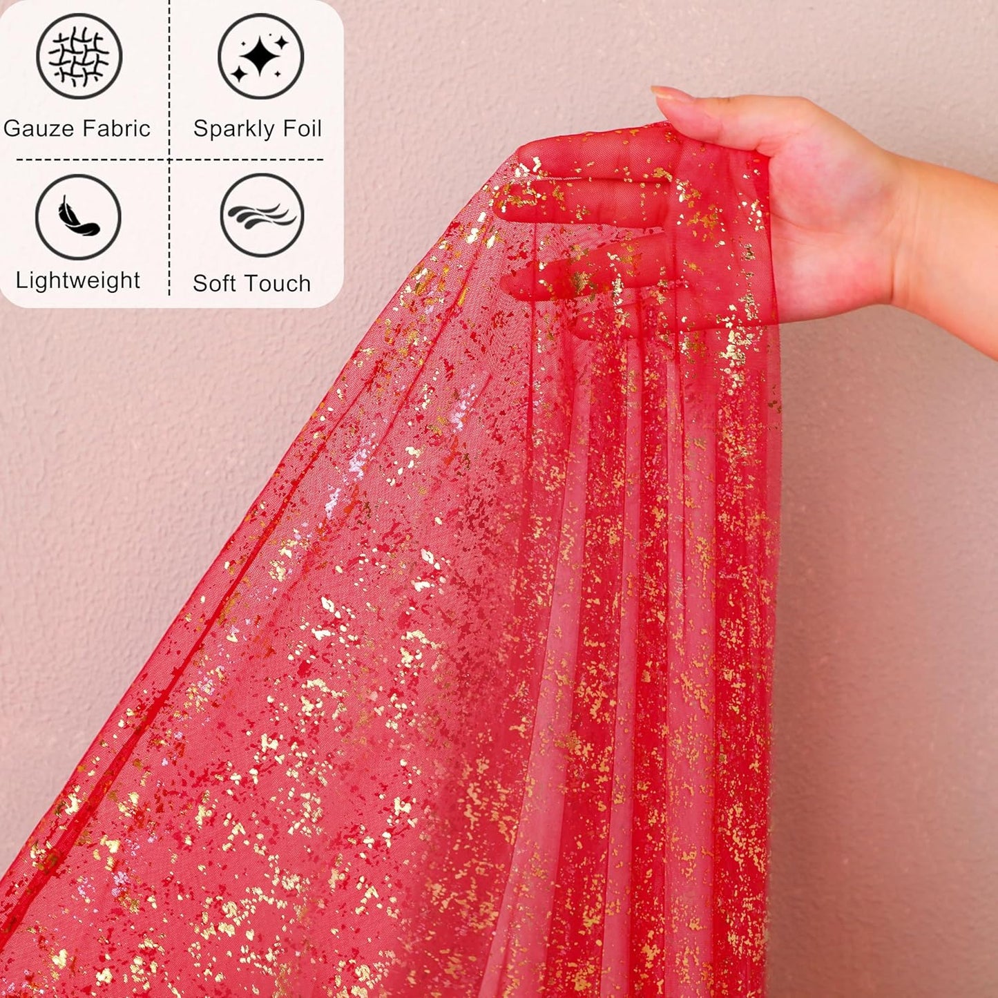 Snowkingdom 10FT Red Gold Table Runner, Sequin Glitter Sheer Chiffon Gauze Cheesecloth Runner 120 Inch, Red and Gold Party Decorations for Wedding Anniversary Birthday Graduation Christmas Holiday