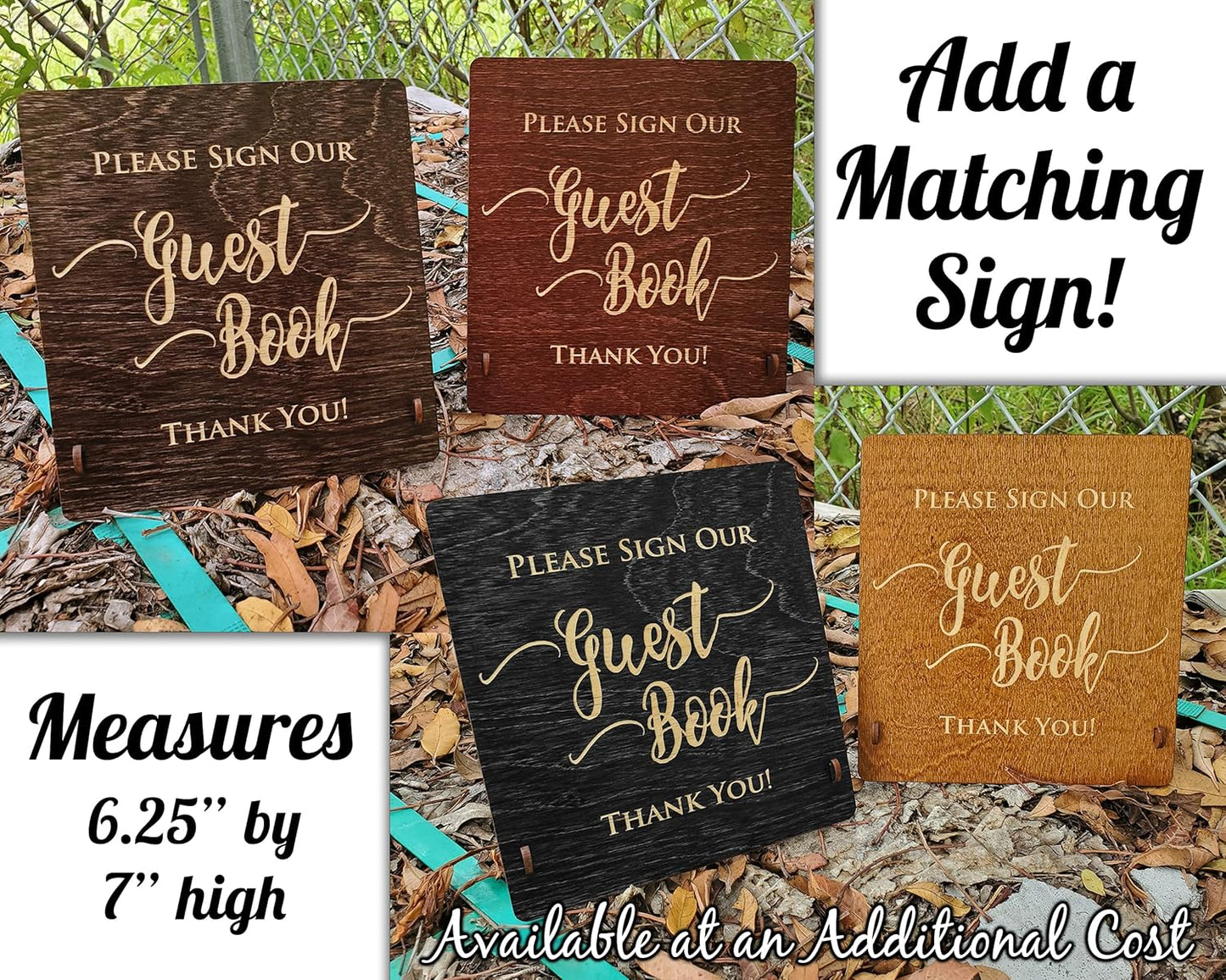Wooden Wedding Guest Book (8.5"x 7" Mahogany Stain) Personalized Wood Rustic Charm Engraved for Bride and Groom Vintage Monogrammed Unique Anniversary Bridal Guest Registry Guestbook Made in USA