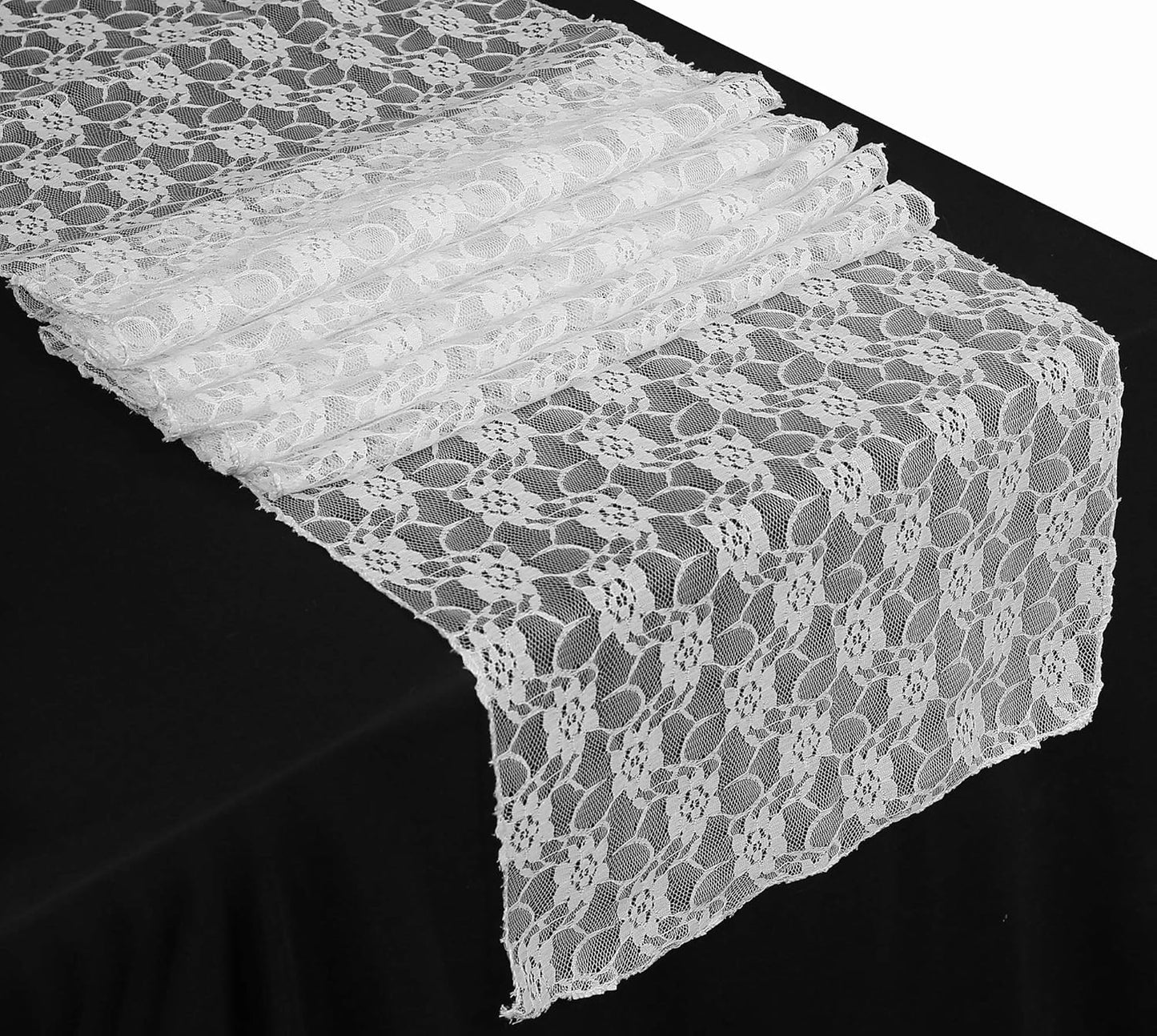 MDS Pack of 15 Wedding 12 x 108 inches Lace Table Runner for Wedding, Decorations for Birthday Parties, Banquets, Graduations, Engagements, and Runners fit Rectangle, Round Table- White
