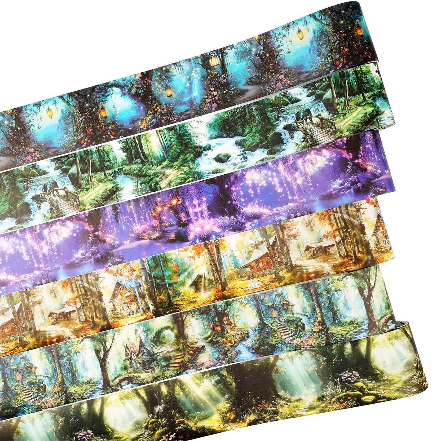 Forest-Themed Seamless Washi Tape Scrapbook Kit ??6 Rolls with Cottage, Waterfall & Fairy Forest Designs for Journaling, DIY Crafts, Gift Wrapping, Card Making and Decoration