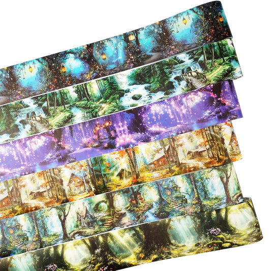 Forest-Themed Seamless Washi Tape Scrapbook Kit ??6 Rolls with Cottage, Waterfall & Fairy Forest Designs for Journaling, DIY Crafts, Gift Wrapping, Card Making and Decoration