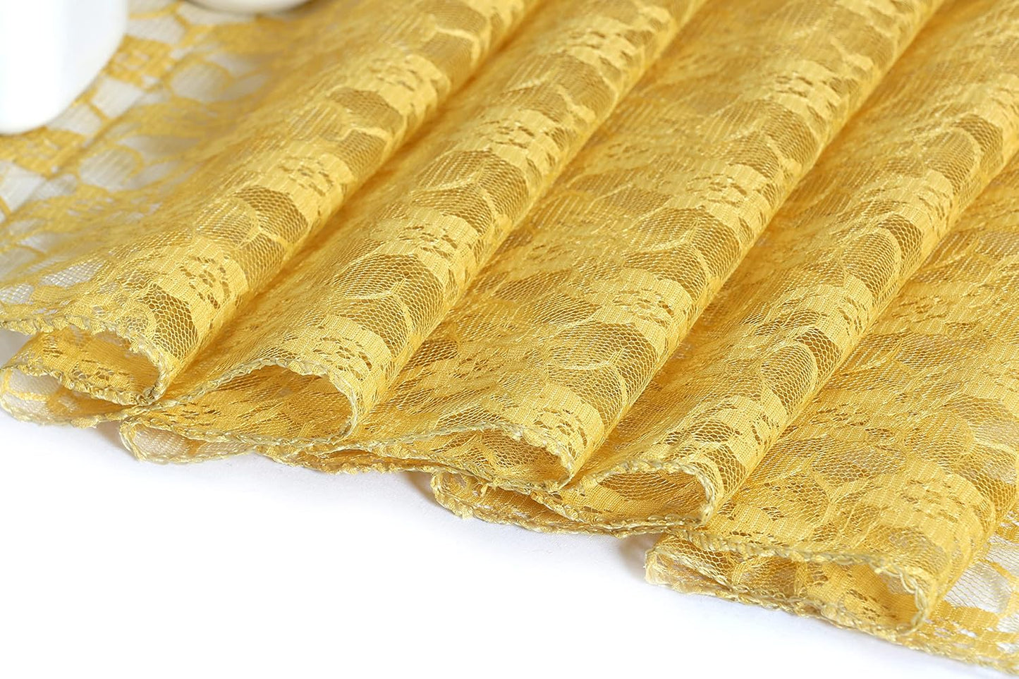 MDS Pack of 15 Wedding 12 x 108 inches Lace Table Runner for Wedding, Decorations for Birthday Parties, Banquets, Graduations, Engagements, and Runners fit Rectangle, Round Table- Gold