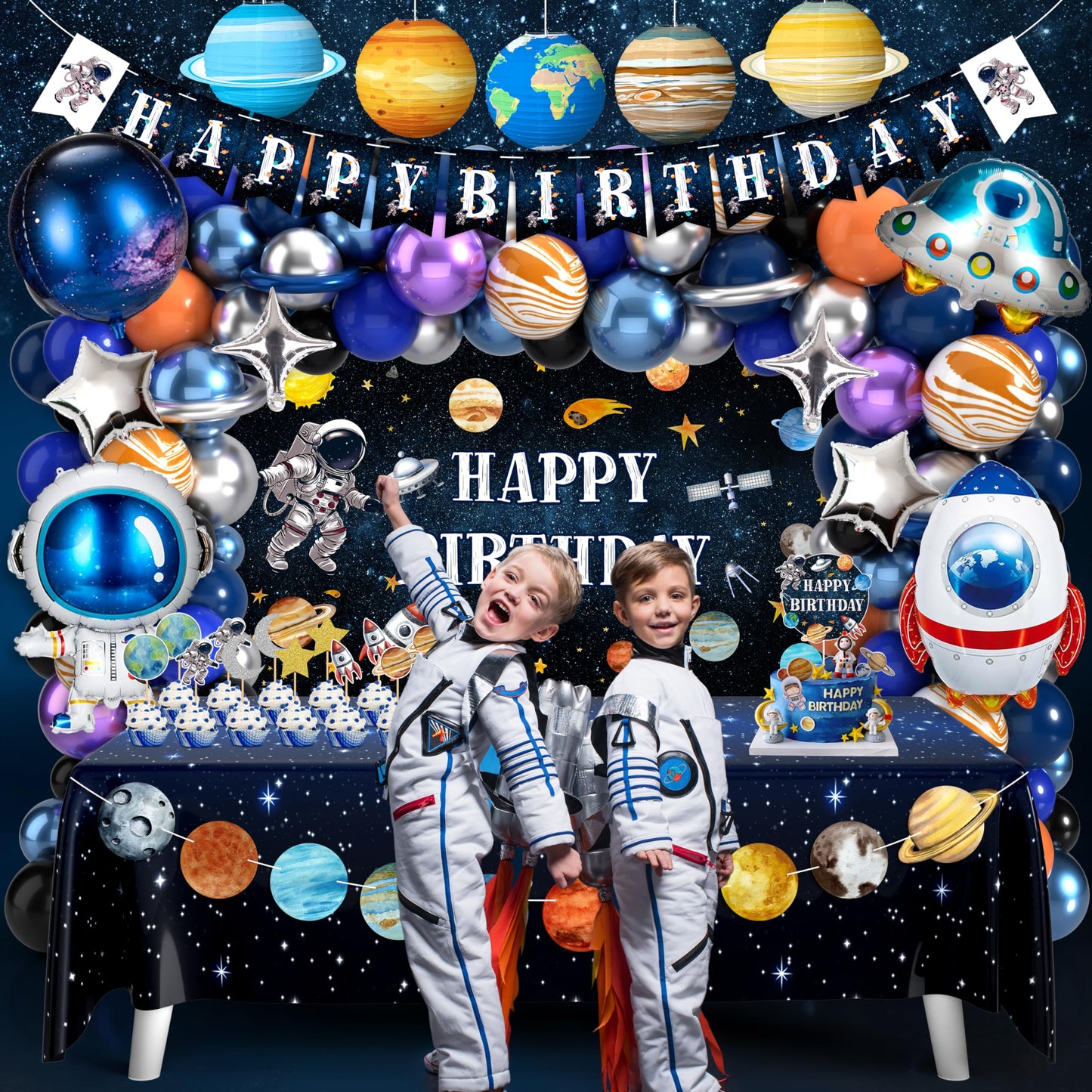 Outer Space Birthday Party Decorations Space Themed Party Supplies Planet Banner Backdrop Cake
