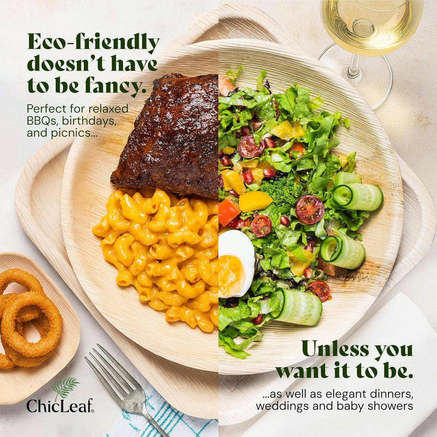 Chic Leaf Square Palm Leaf Tableware - 10" & 7", Pack of 24 - Durable Bamboo Disposable Dinnerware - Eco-Friendly Compostable Plates - Versatile Party & Appetizer Plates