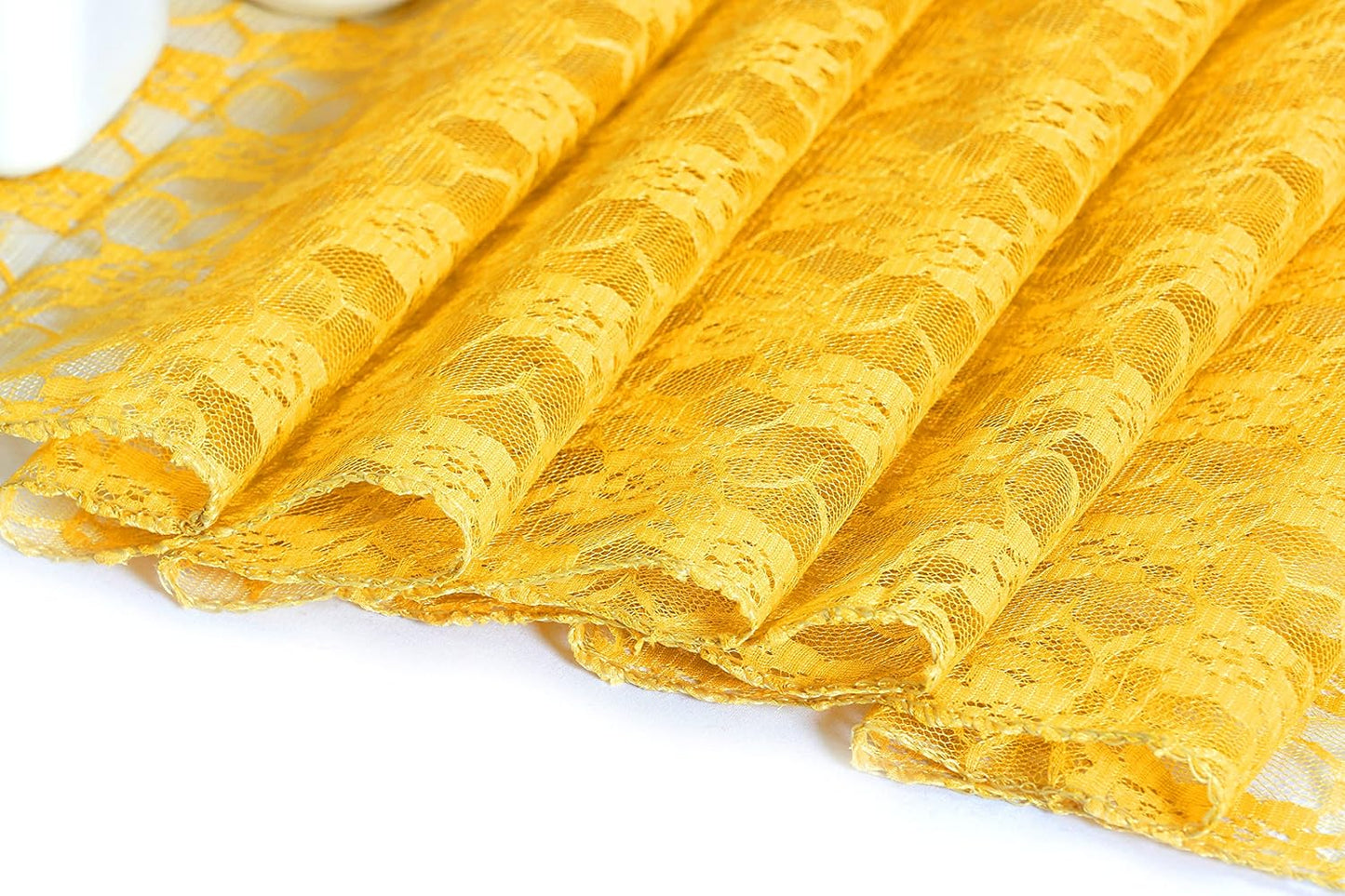 MDS Pack of 20 Wedding 12 x 108 inches Lace Table Runner for Wedding, Decorations for Birthday Parties, Banquets, Graduations, Engagements, and Runners fit Rectangle, Round Table- Yellow Gold