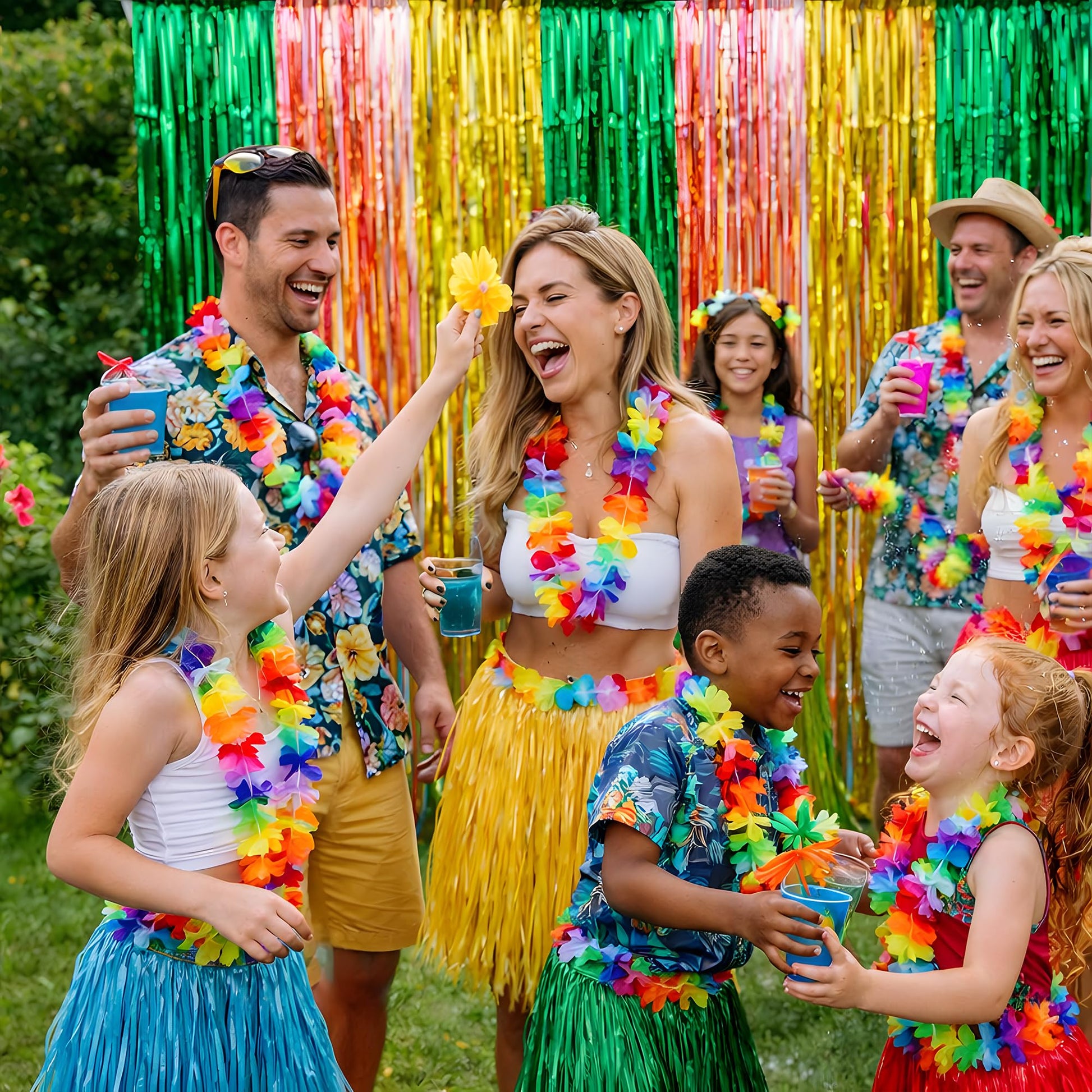Luau Party Decorations - Green Gold Rose Tropical Streamers Backdrop Banner | Hawaiian Party