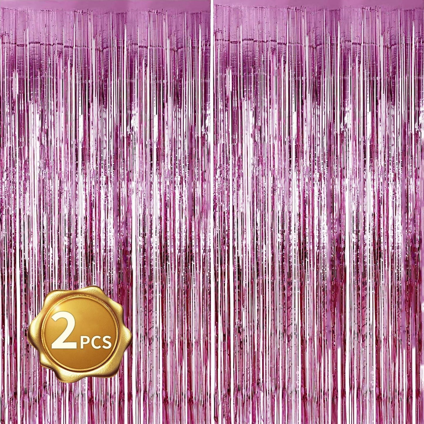 BEISHID 2 Pcs Pink Door Streamers Tinsel Curtain Party Streamers Backdrop Fringe Foil Wall Background for Birthday Christmas Wedding Pink Girls Valentine's Day Party Decoration(3.28 ft x 6.56 ft)