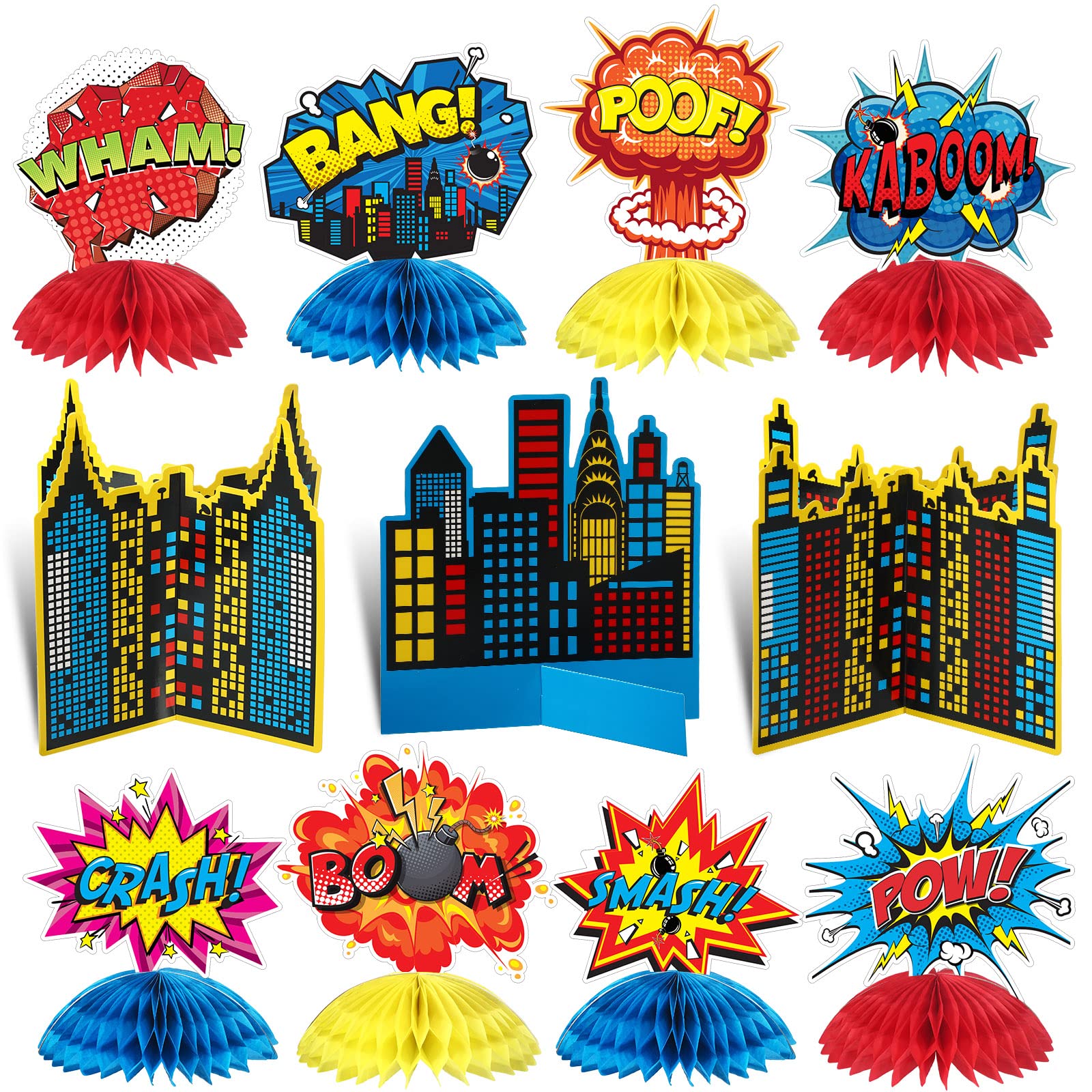 Funrous 11 Pcs Hero Party Decoration Hero Honeycomb Centerpieces,Classic
