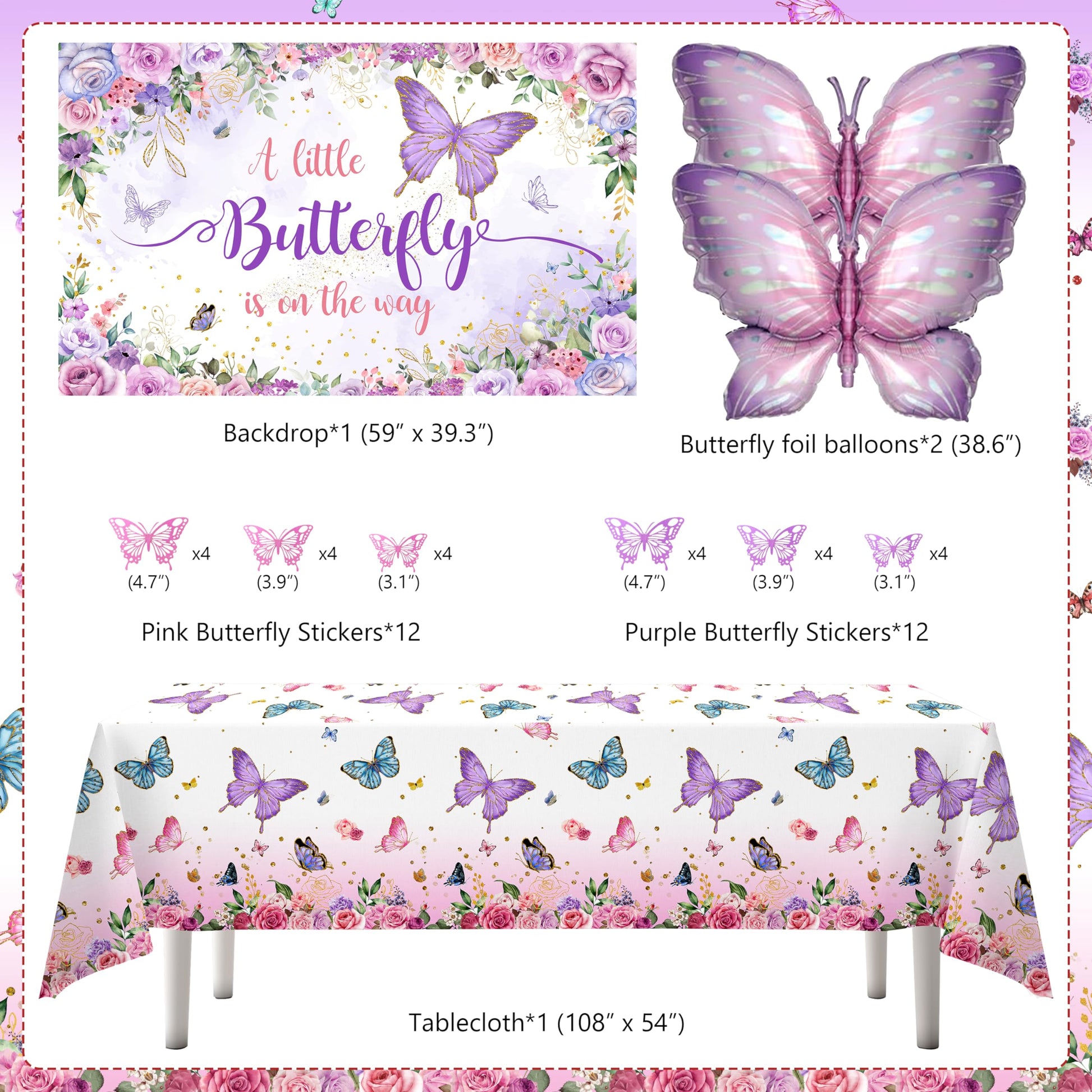 Butterfly Baby Shower Decorations for Girl Pink Purple Party Decoration Set