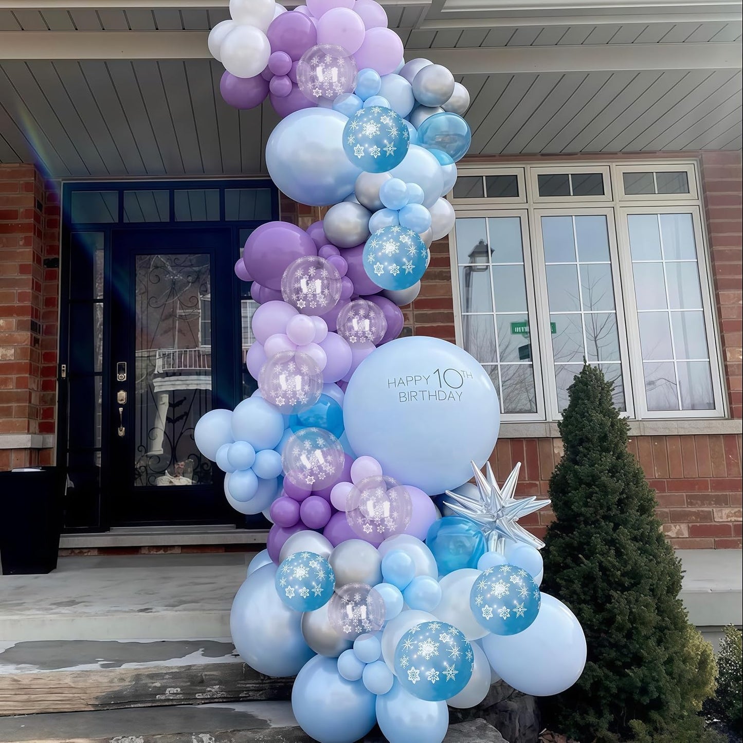 Pearl Purple and Blue Balloons 50pcs, Winter Wonderland Pearl Purple Blue White Iridescent Balloons with Snowflake Balloon for Girls Kids Ice Snow Theme Party Birthday Winter Baby Shower Decorations