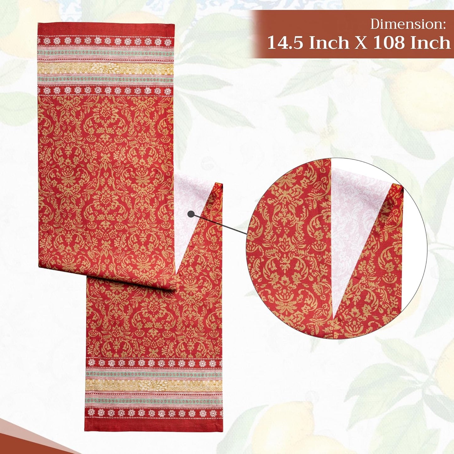 Maison d' Hermine Table Runner 100% Cotton Single Layer Table Runners 108 inches Long Decorative for Home Kitchen Dining Party Baby Shower Wedding Bridal Shower (Sofia, 14.50" x 108")